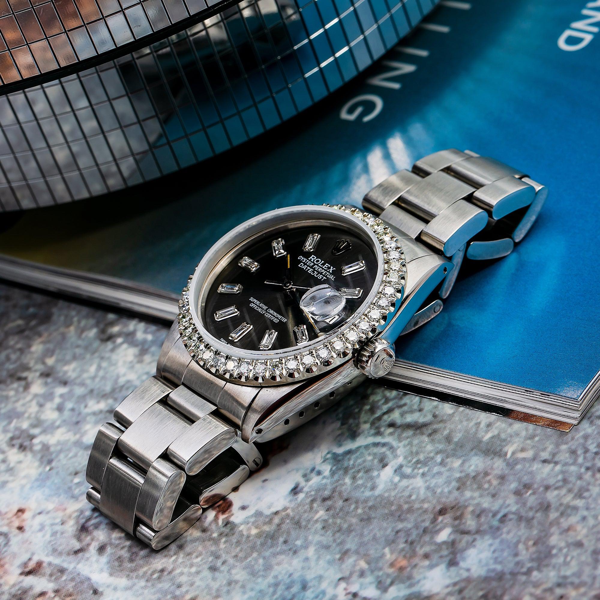 Rolex Datejust 16014 36MM Black Diamond Dial With Stainless Steel Oyster Bracelet