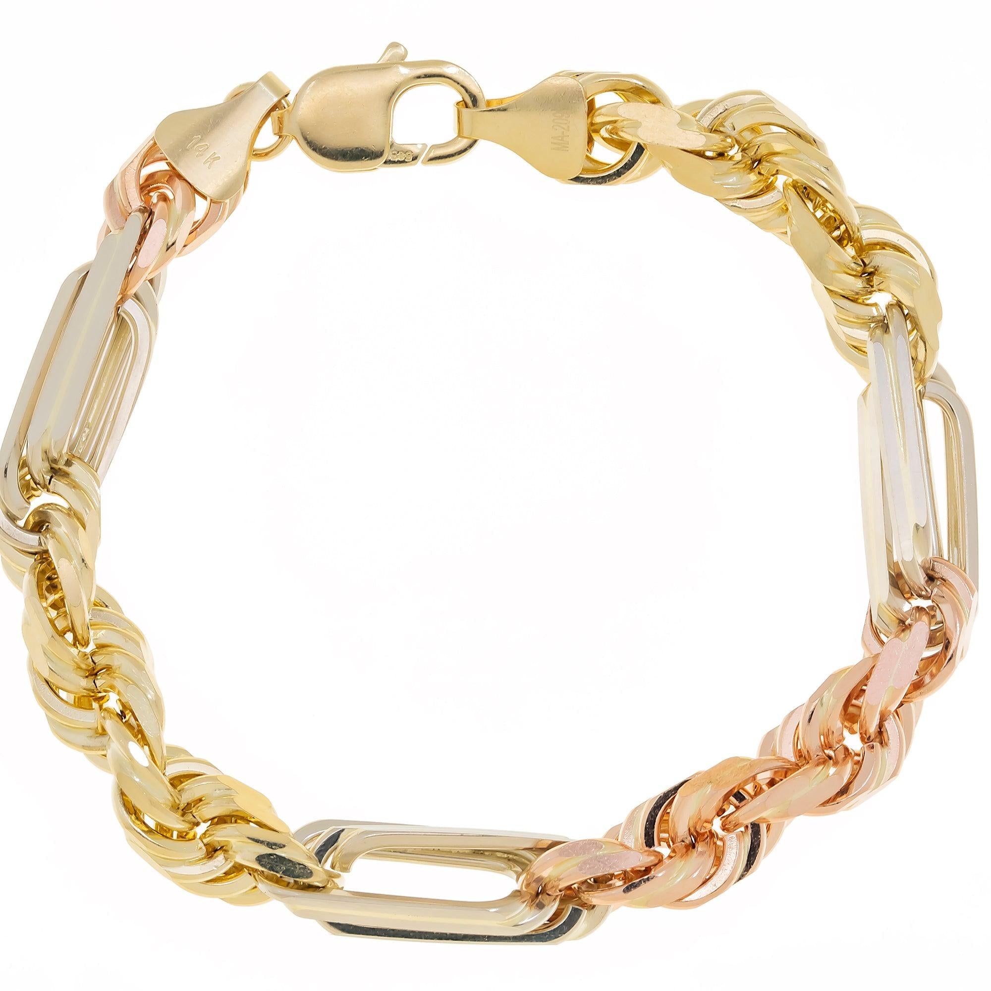 14K GOLD 9MM SOLID TRICOLOR MILANO CHAIN BRACELET