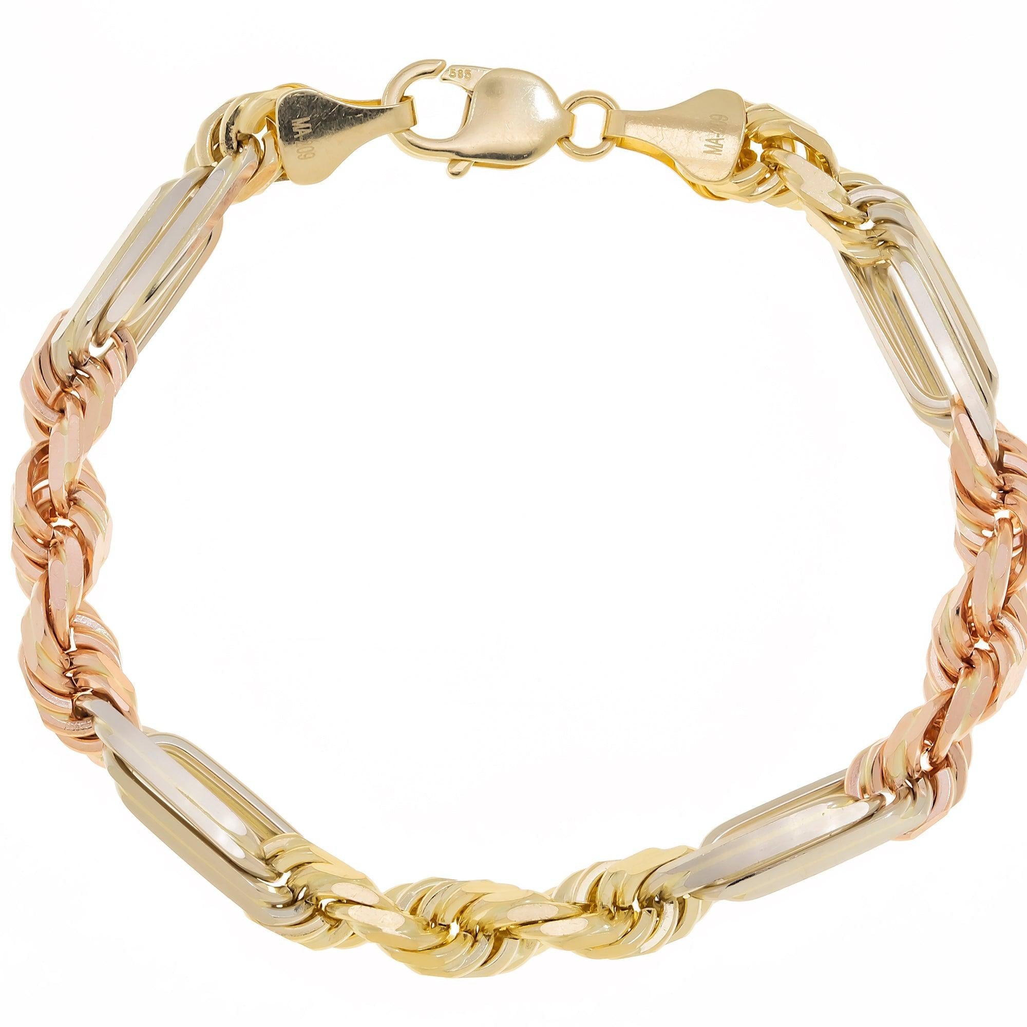 14K GOLD 7MM SOLID TRICOLOR MILANO CHAIN BRACELET
