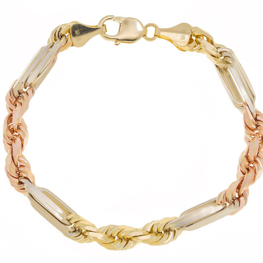 14K GOLD 7MM SOLID TRICOLOR MILANO CHAIN BRACELET