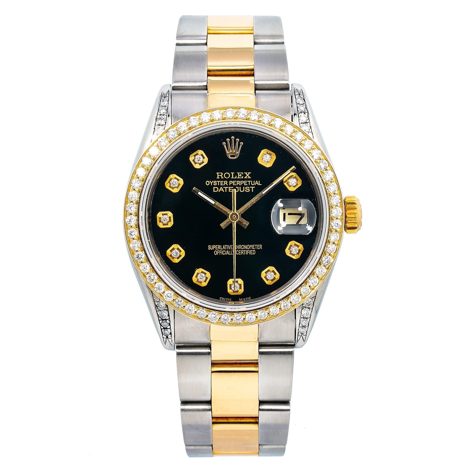 Rolex Oyster Perpetual Datejust 1505 34MM Black Diamond Dial With Stainless Steel Bracelet