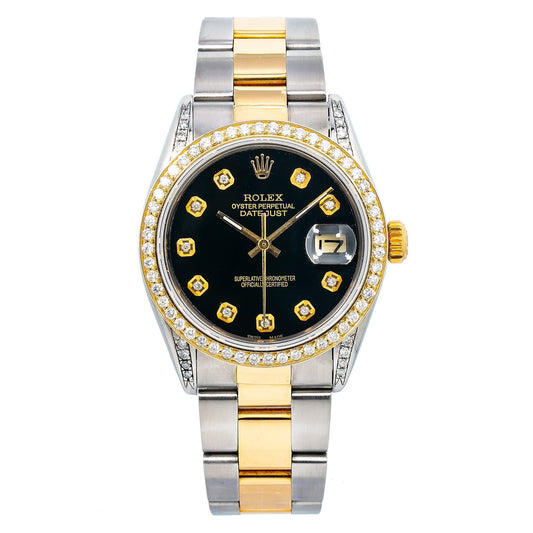 Rolex Oyster Perpetual Datejust 1505 34MM Black Diamond Dial With Stainless Steel Bracelet