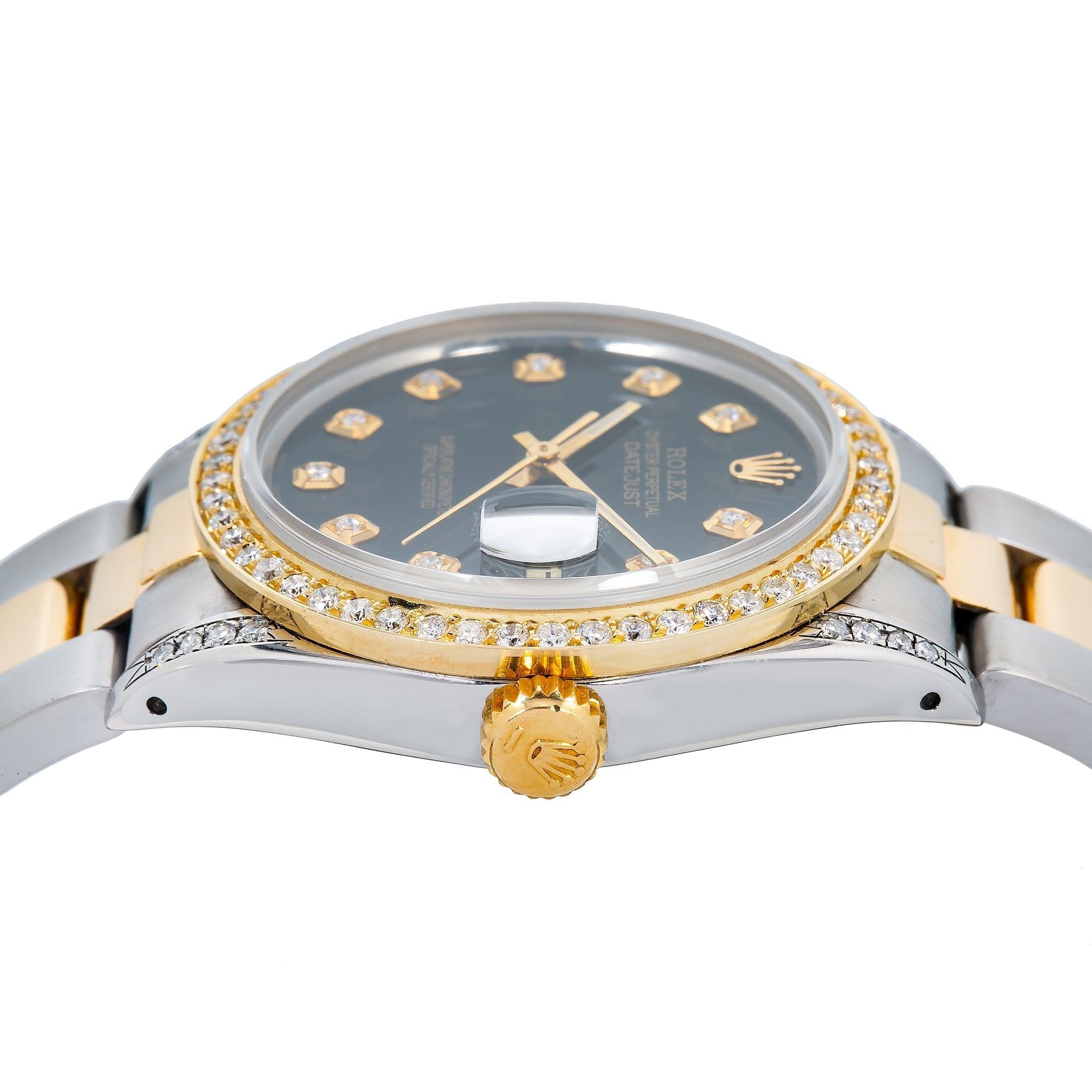 Rolex Oyster Perpetual Datejust 1505 34MM Black Diamond Dial With Stainless Steel Bracelet