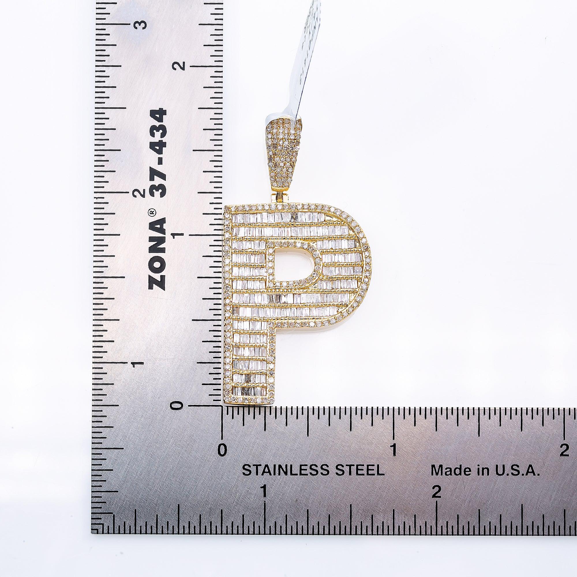 14K Yellow Gold Unisex Letter P Pendant with 1.57 CT Diamond