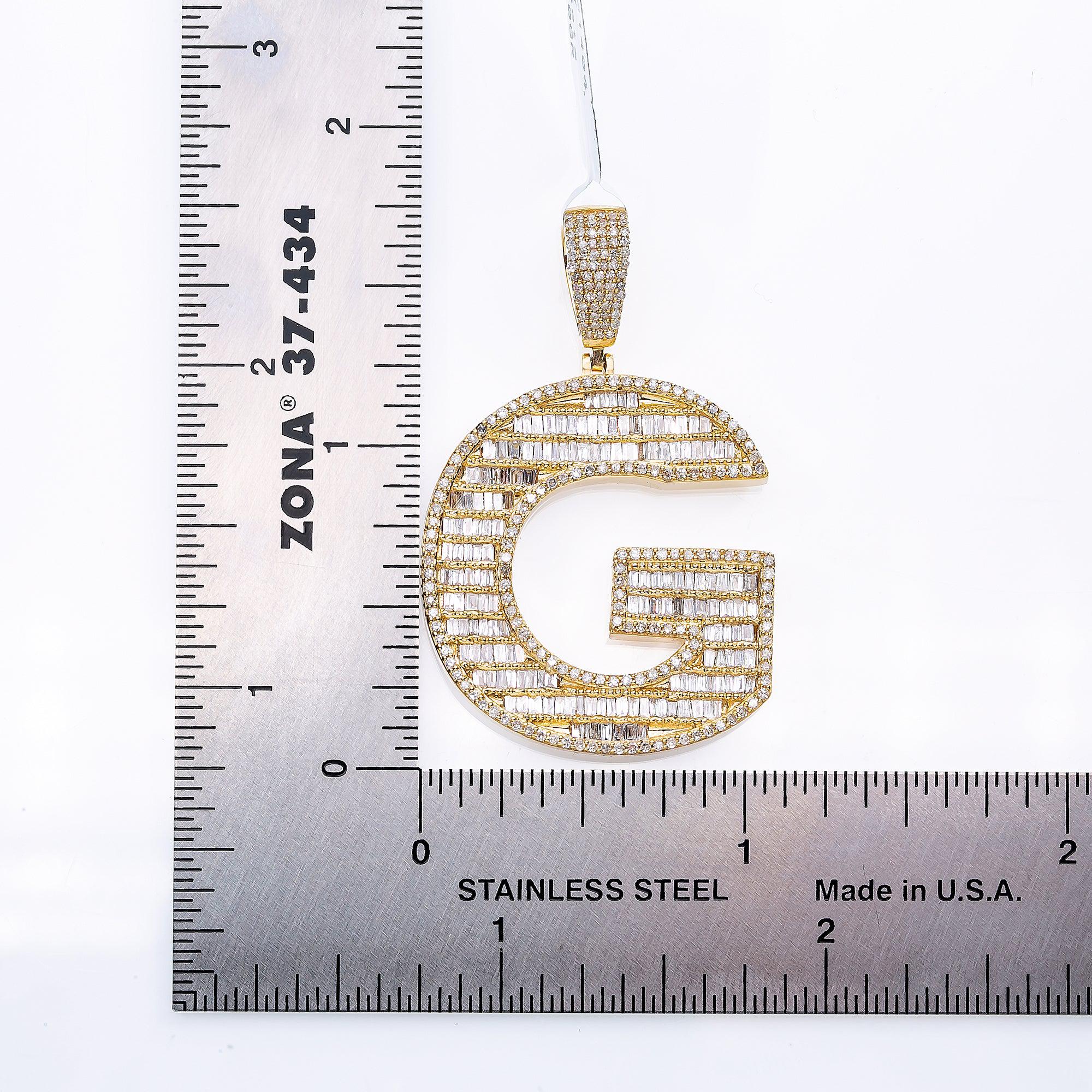 14K Yellow Gold Men's Letter G Pendant with 1.75 CT Diamond