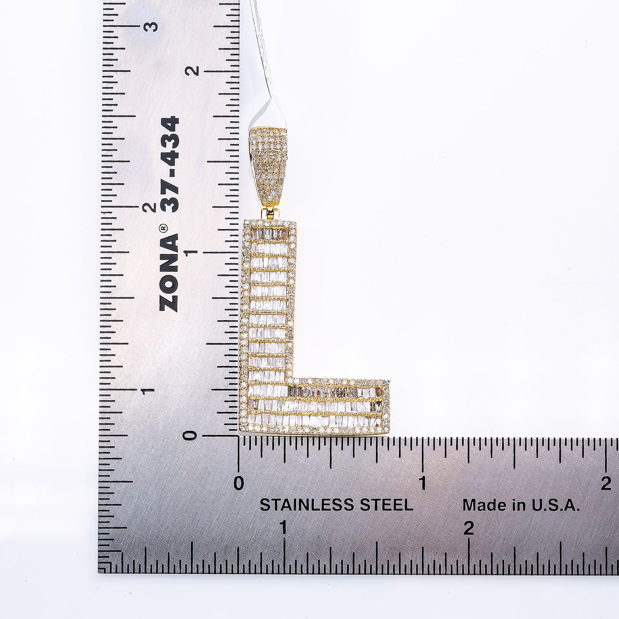14K Yellow Gold Unisex Letter L Pendant with 1.43 CT Diamond