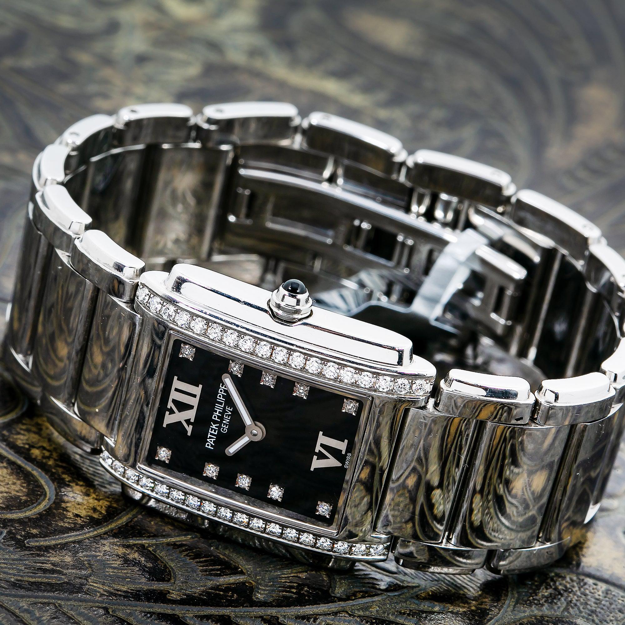 Patek Philippe Twenty~4 6917 25MM Black Diamond Dial With Stainless Steel Bracelet