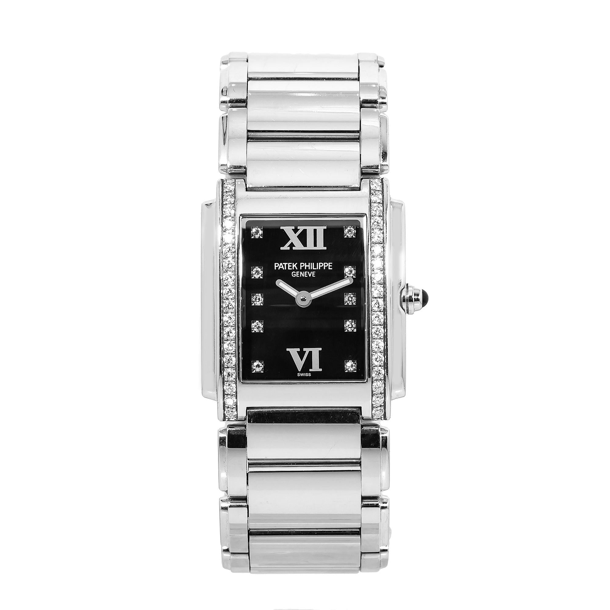 Patek Philippe Twenty~4 6917 25MM Black Diamond Dial With Stainless Steel Bracelet