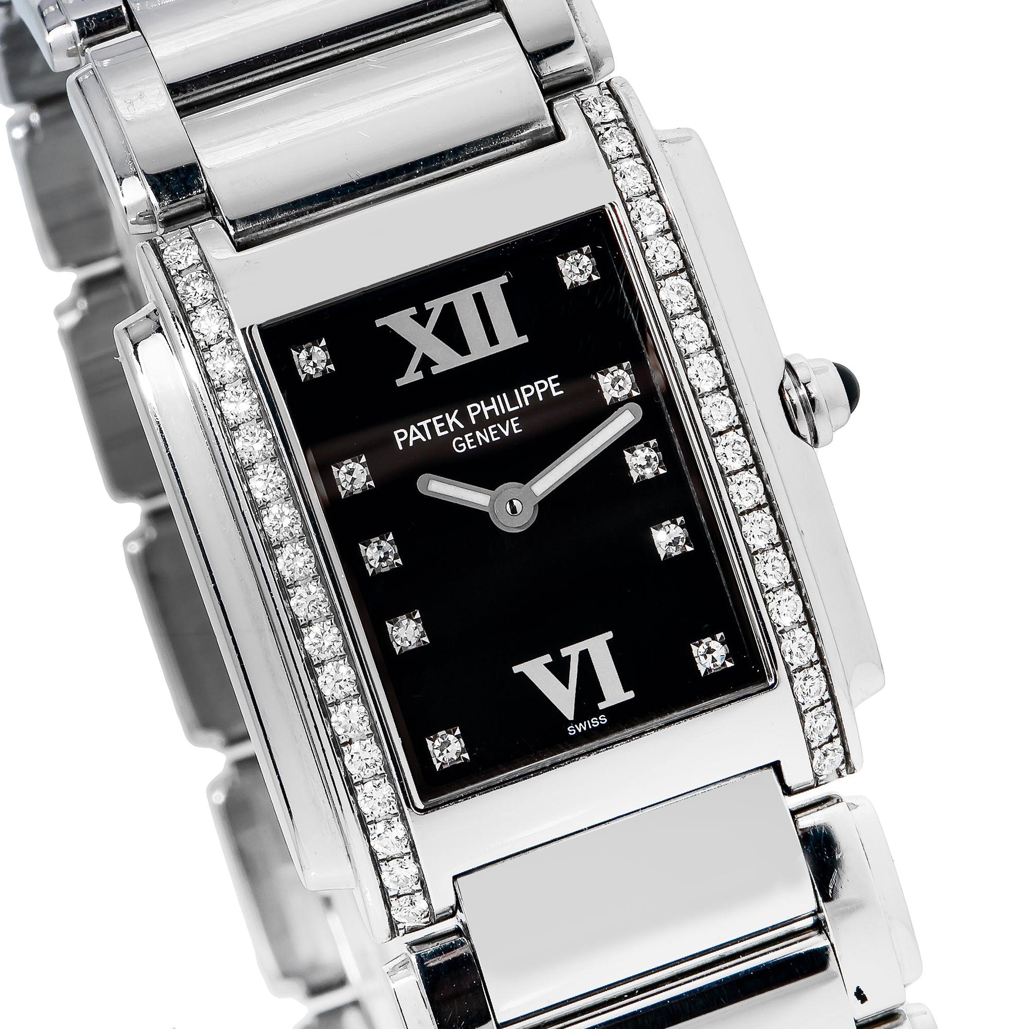 Patek Philippe Twenty~4 6917 25MM Black Diamond Dial With Stainless Steel Bracelet