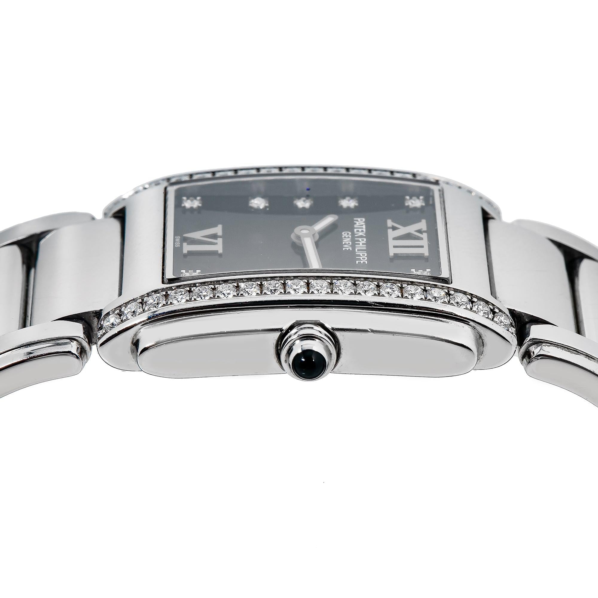 Patek Philippe Twenty~4 6917 25MM Black Diamond Dial With Stainless Steel Bracelet