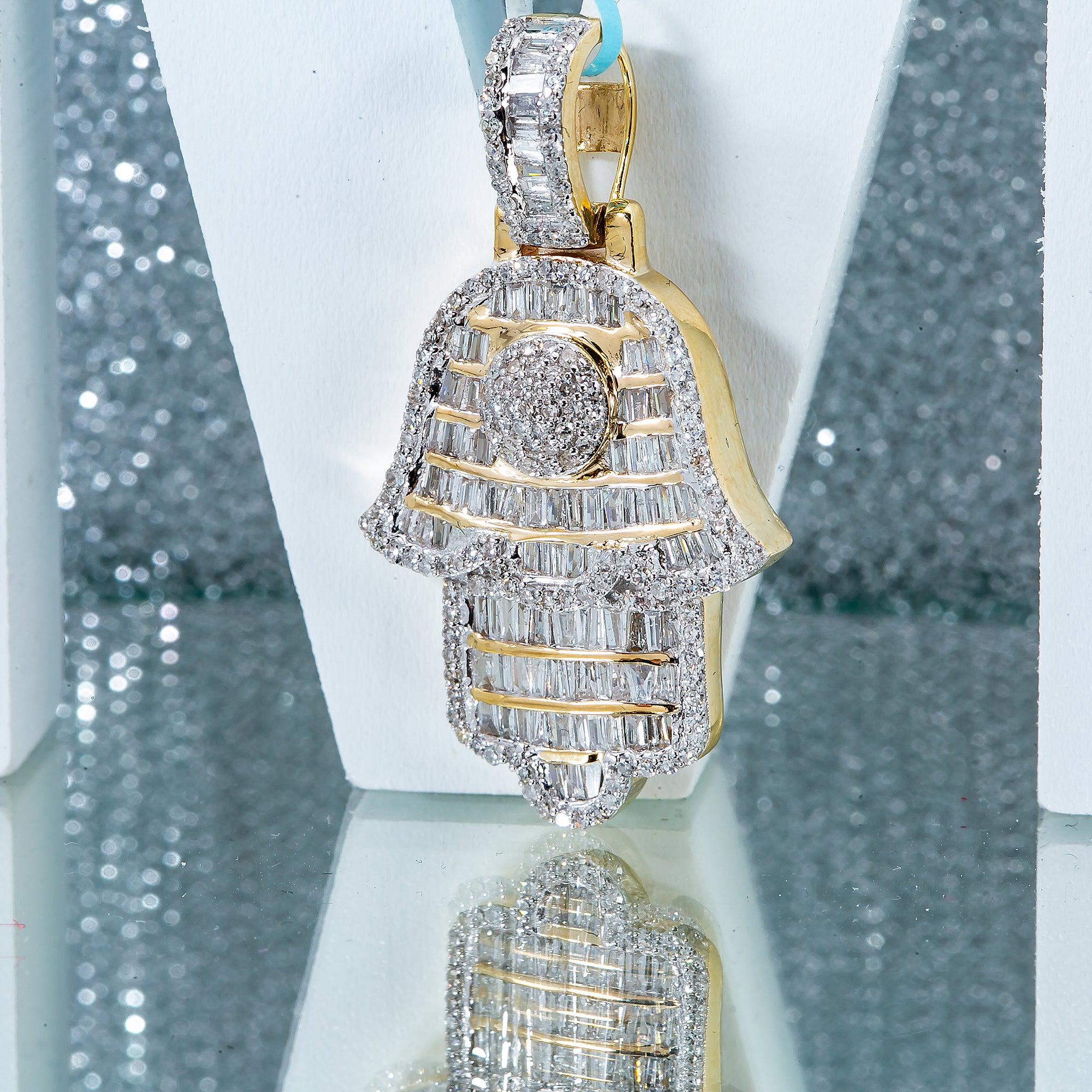 Unisex 14K Yellow Gold Hamsa Pendant with 1.11 CT Diamonds