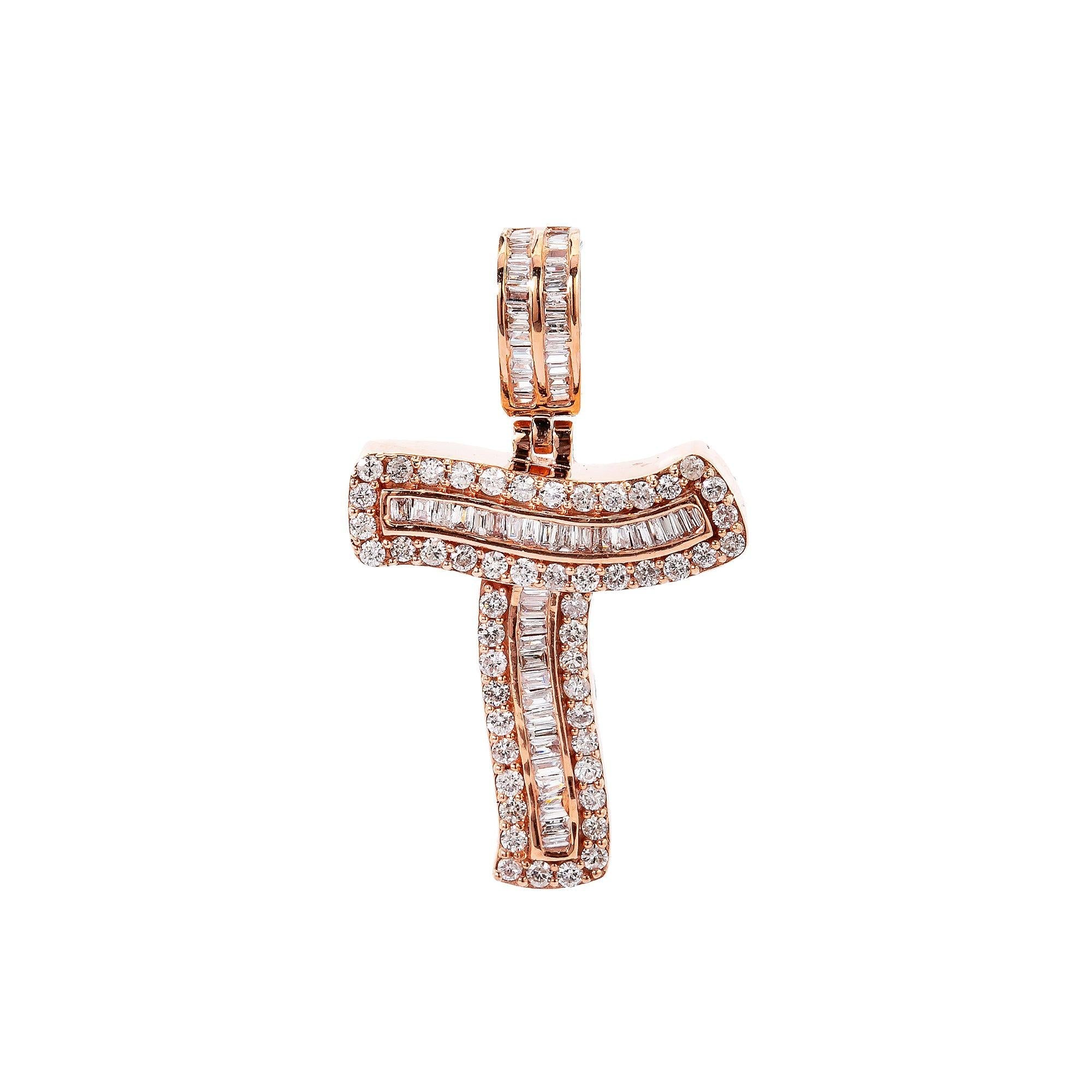 14K Rose Gold Diamond Letter T Pendant
