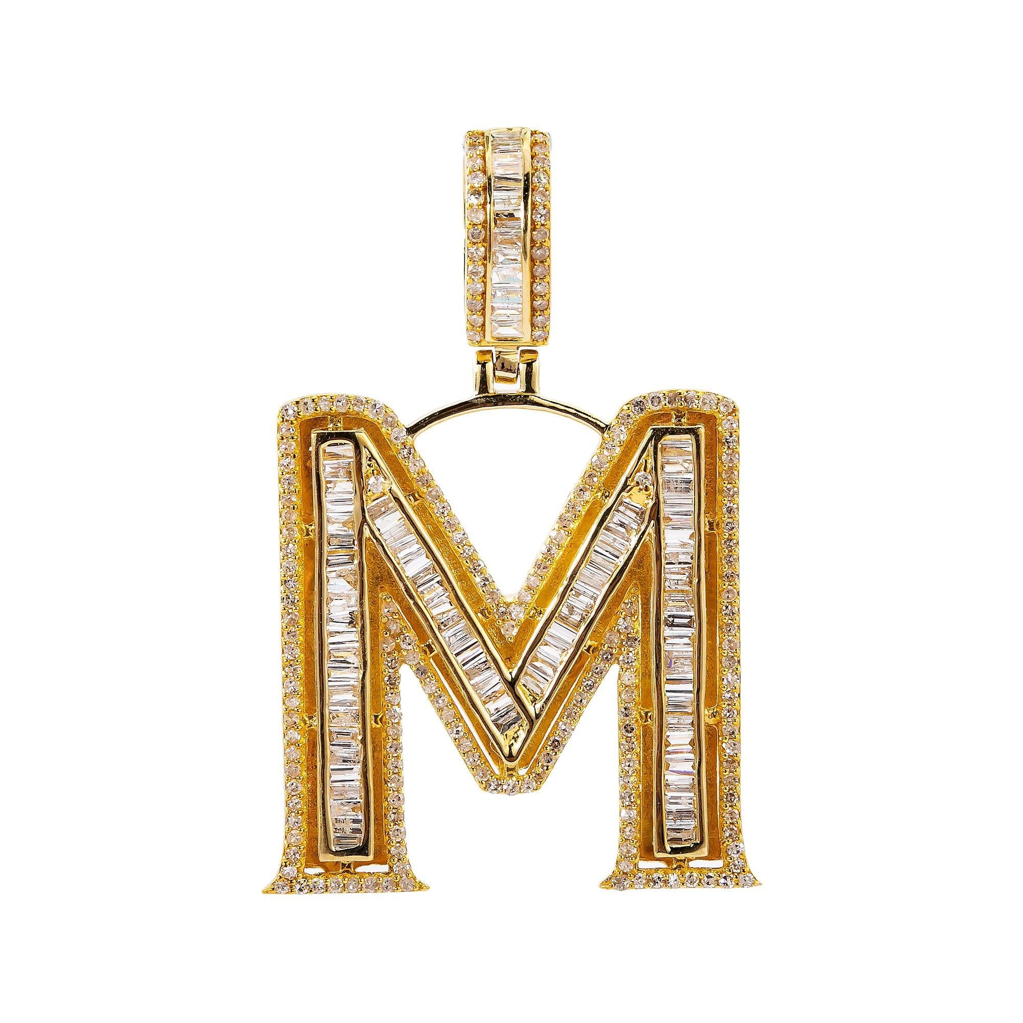 14K Yellow Gold Diamond Letter M Pendant