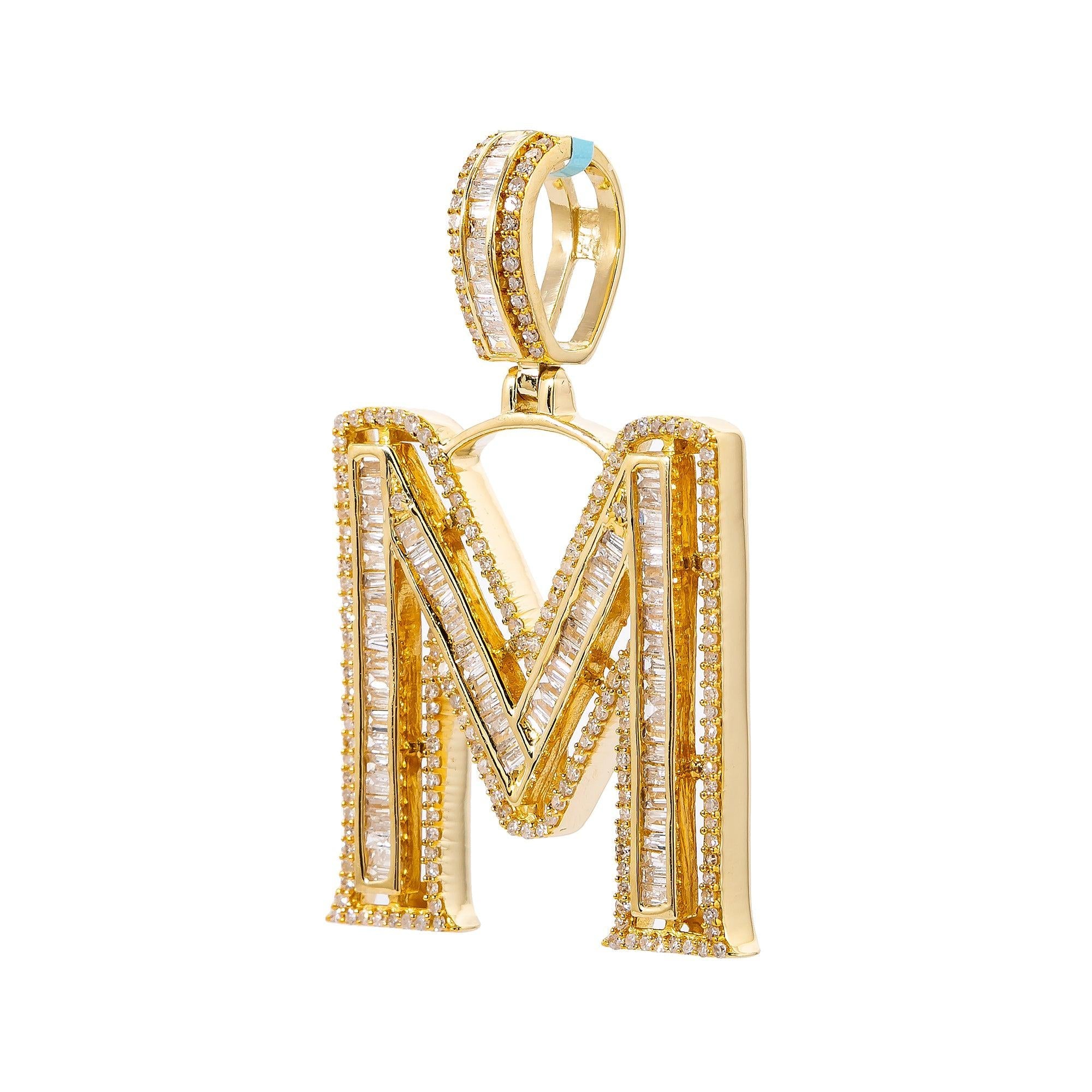 14K Yellow Gold Diamond Letter M Pendant