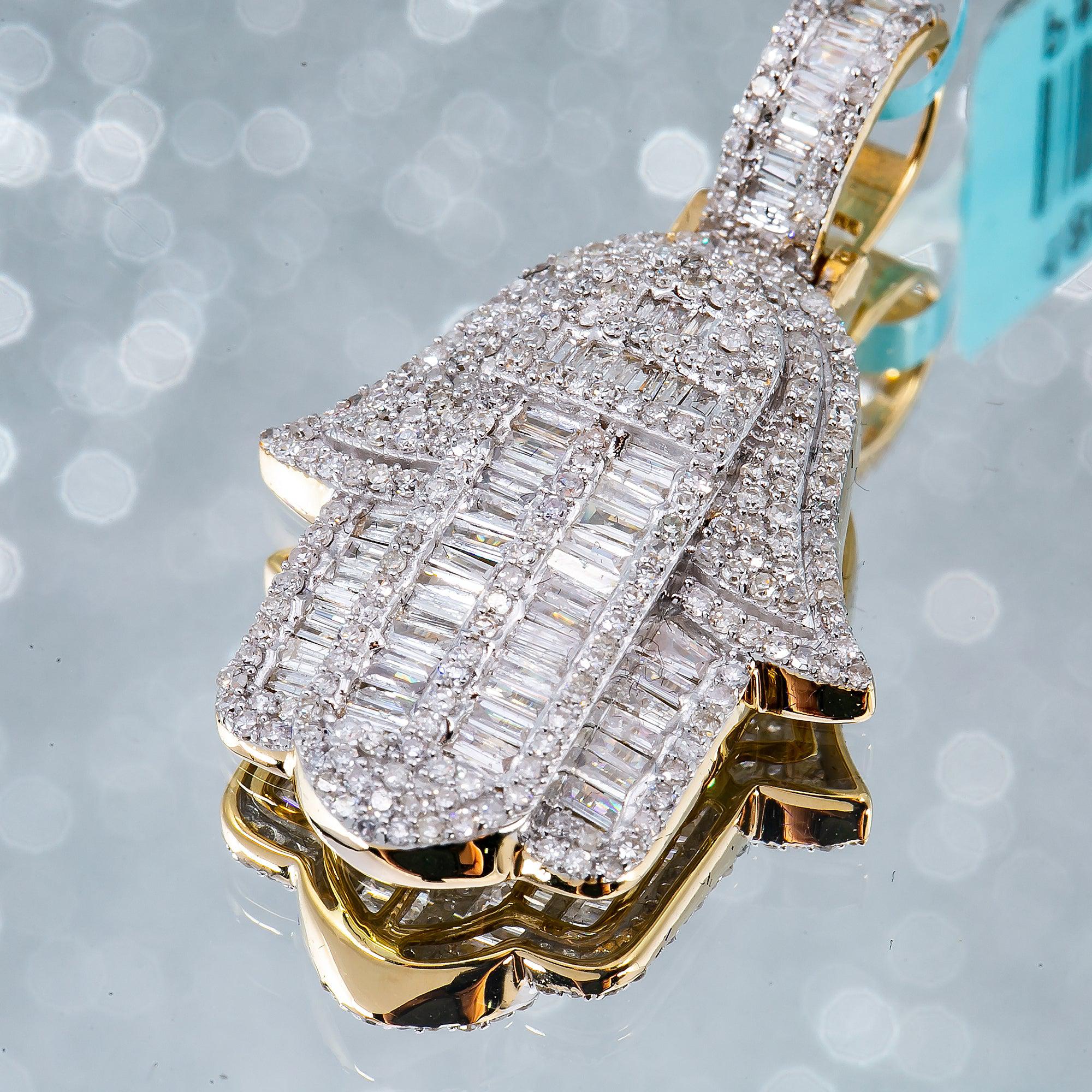 Unisex 14K Yellow Gold Hamsa Pendant with 1.31 CT Diamonds