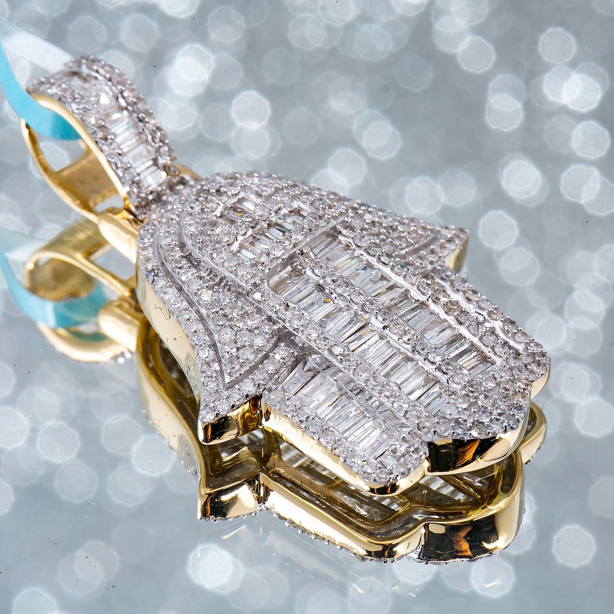 Unisex 14K Yellow Gold Hamsa Pendant with 1.31 CT Diamonds