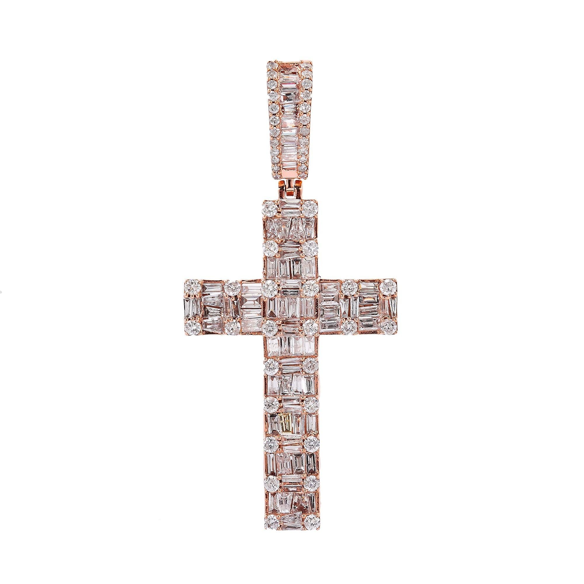 14K Rose Gold Diamond Cross Pendant