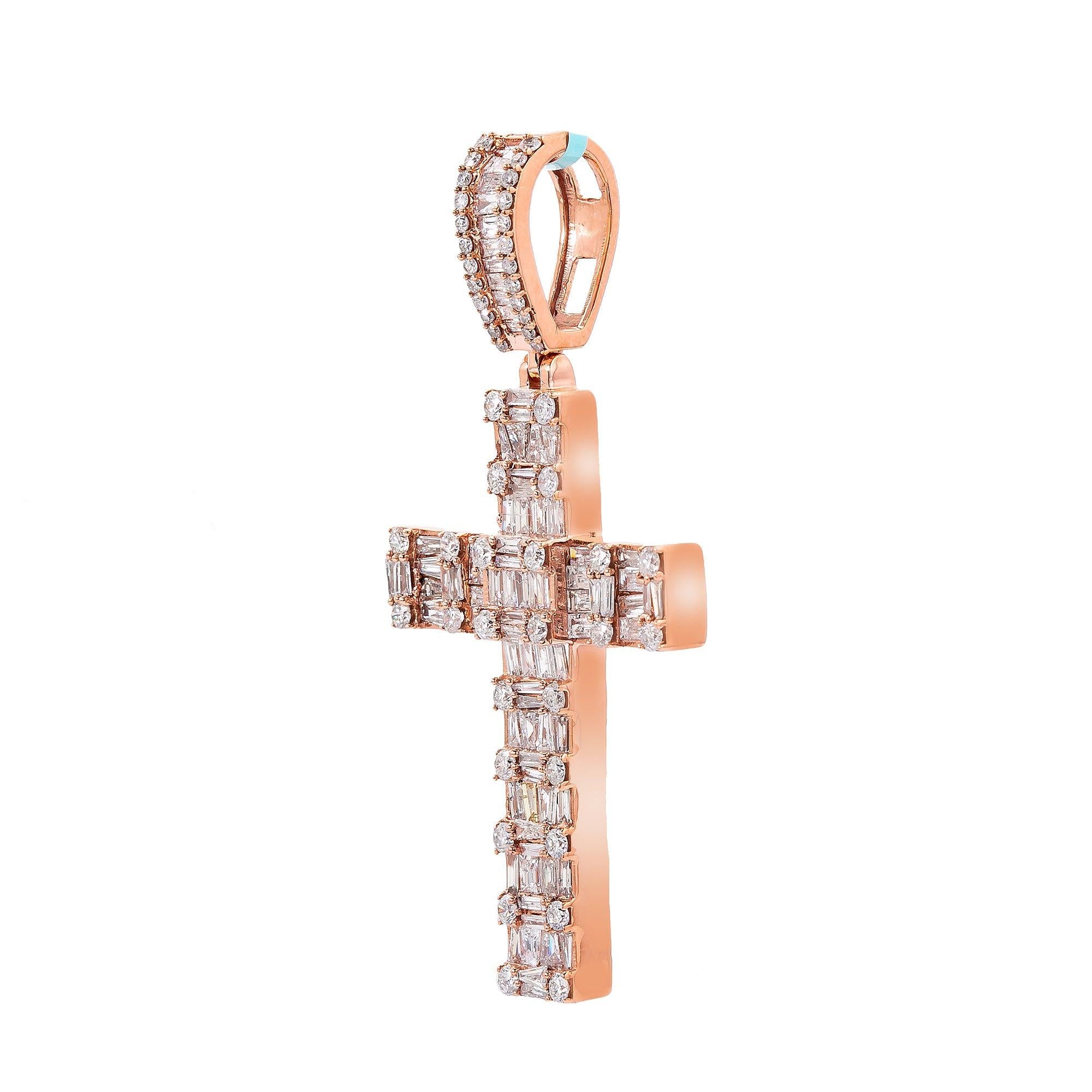 14K Rose Gold Diamond Cross Pendant