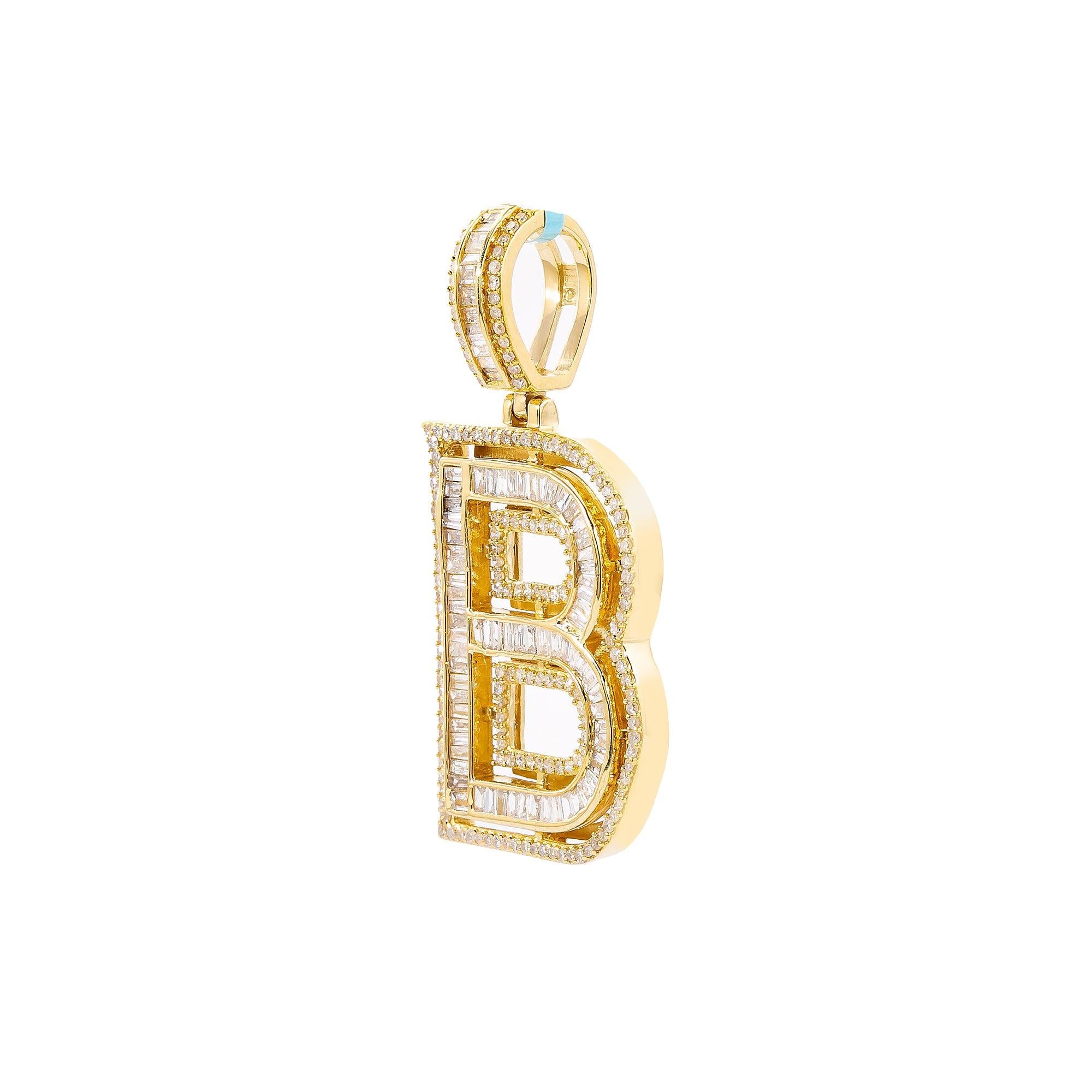 14K Yellow Gold Diamond Letter B Pendant