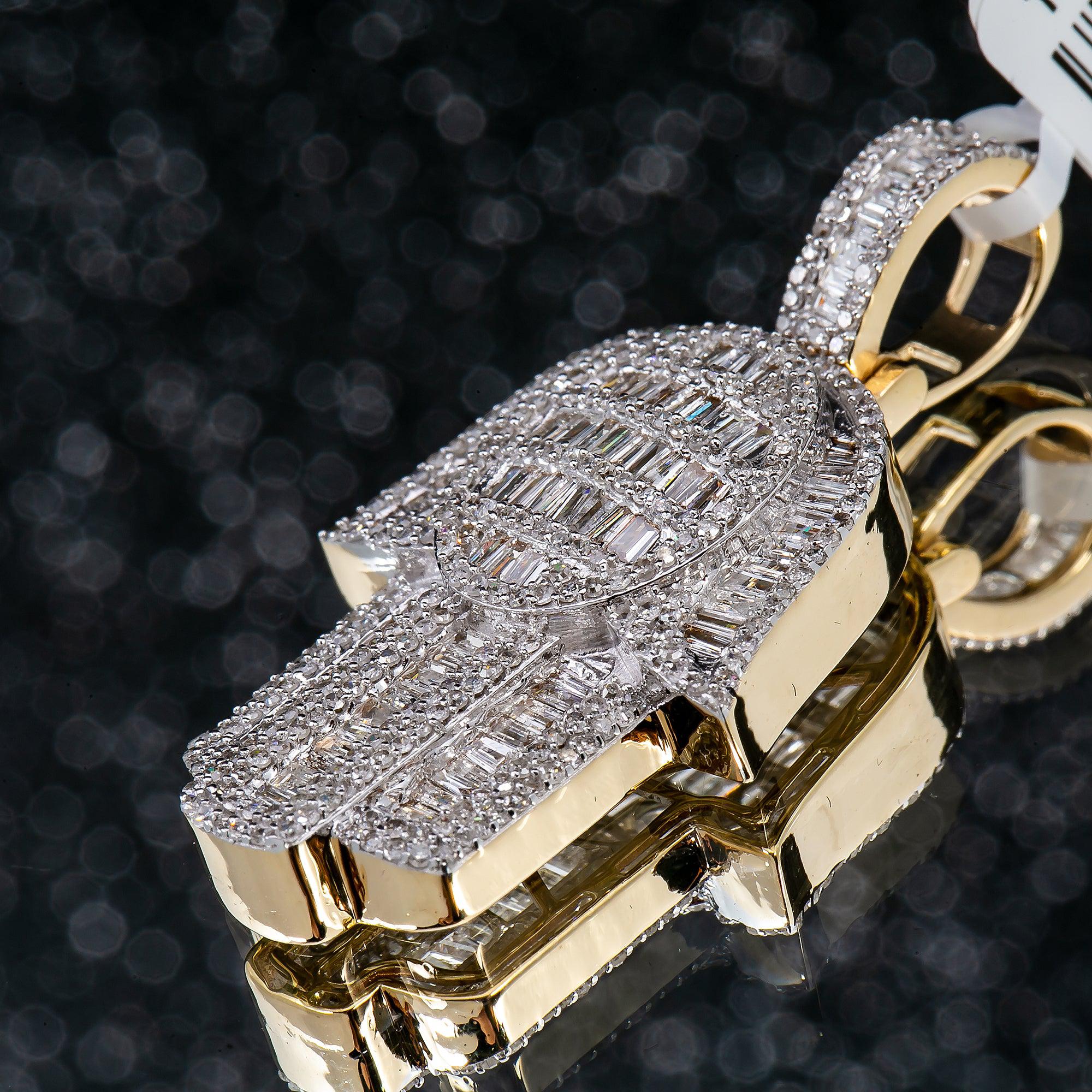 Unisex 14K Yellow Gold Hamsa Pendant with 1.41 CT Diamonds