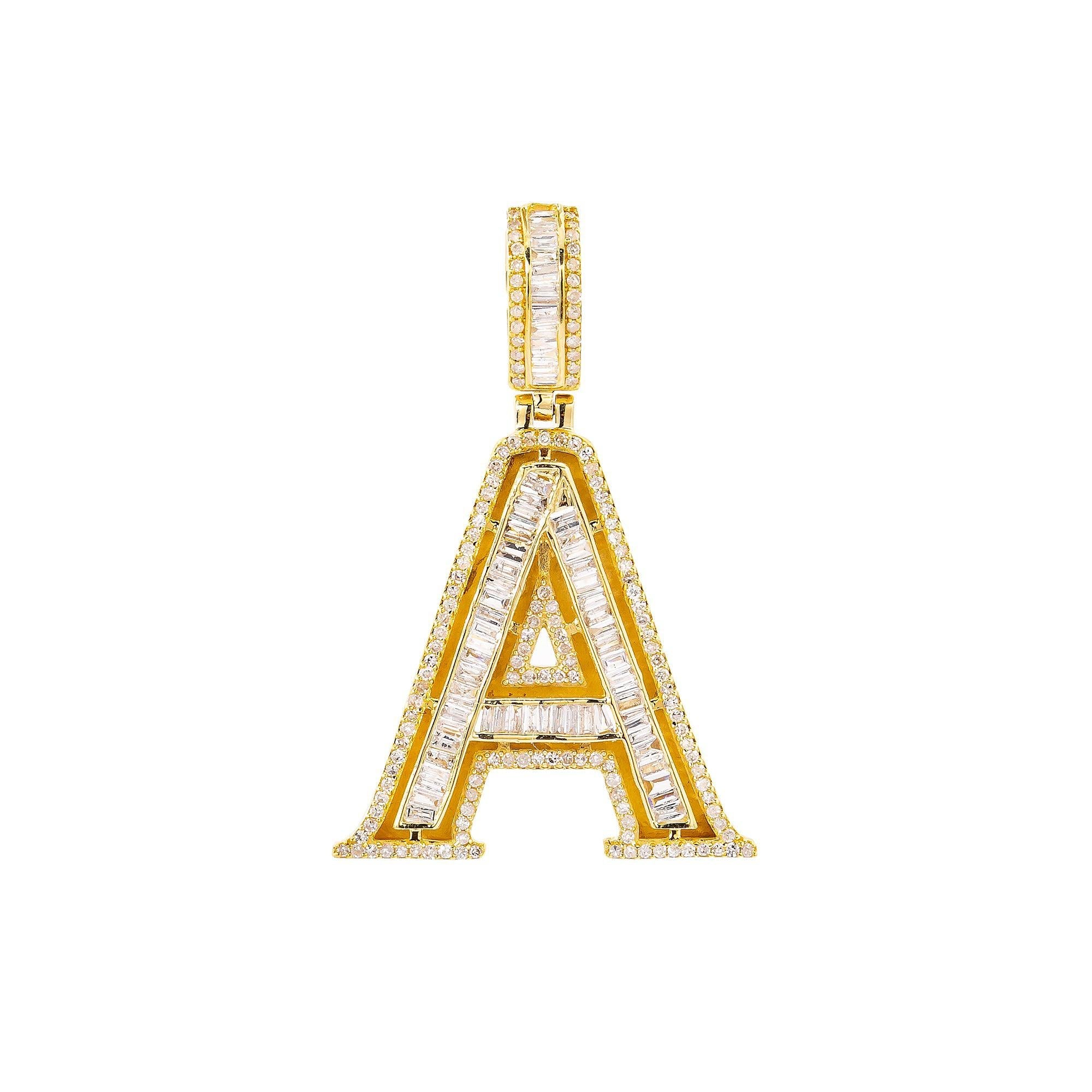 14K Yellow Gold Diamond Letter A Pendant