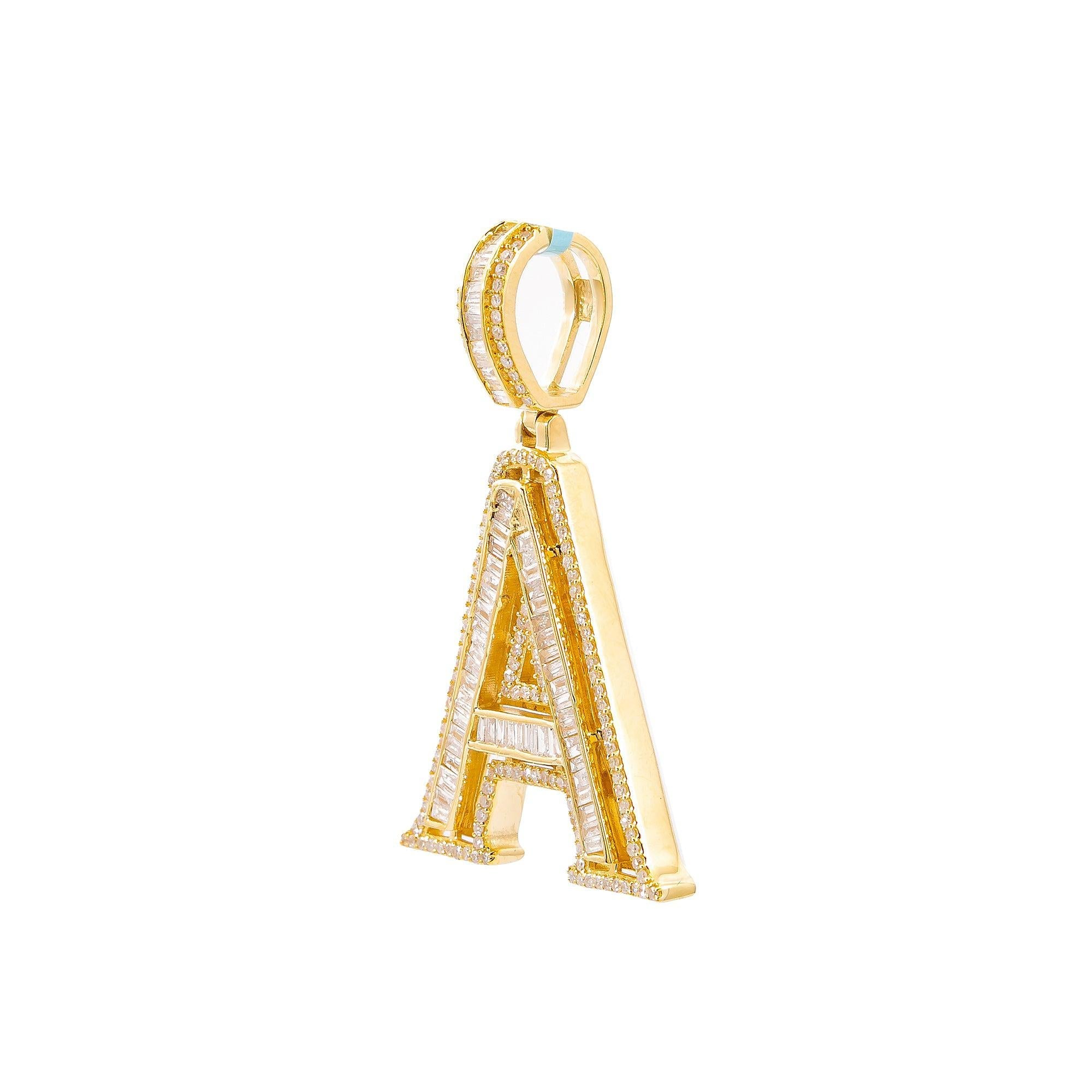 14K Yellow Gold Diamond Letter A Pendant