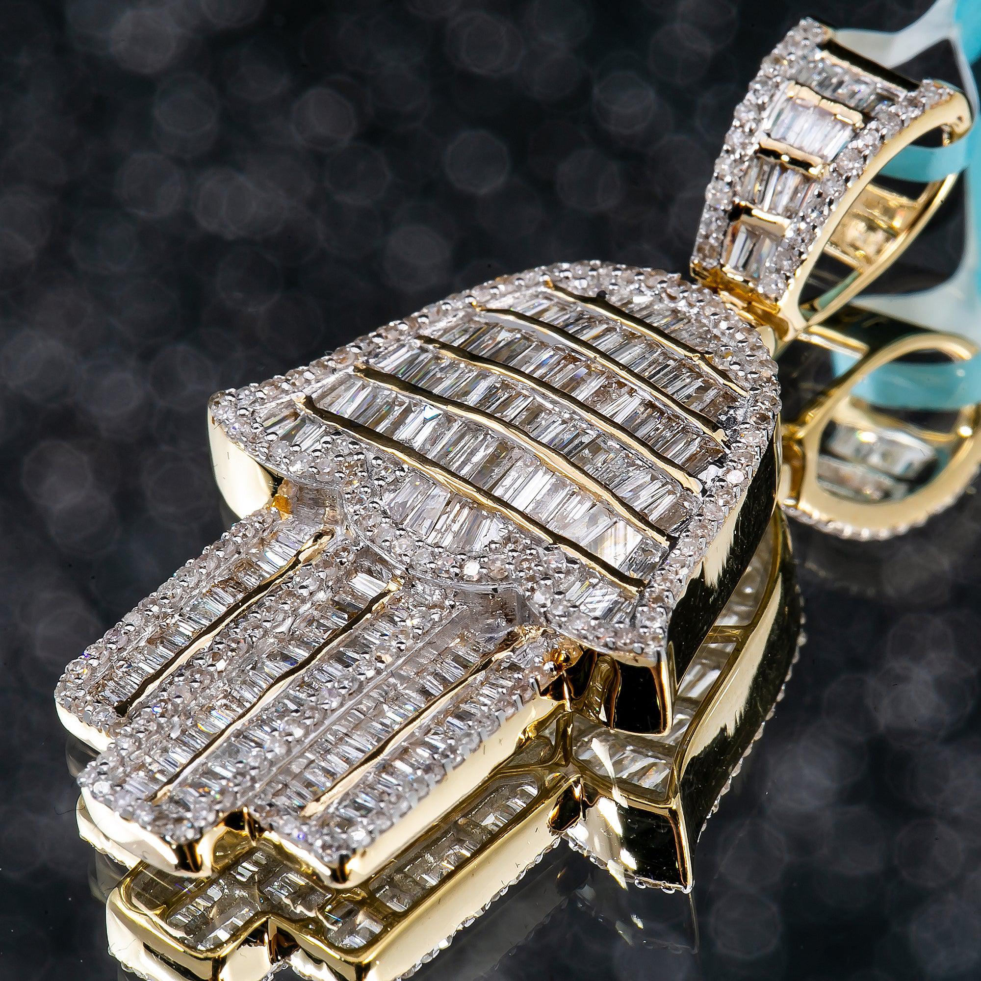 Unisex 14K Yellow Gold Hamsa Pendant with 1.41 CT Diamonds