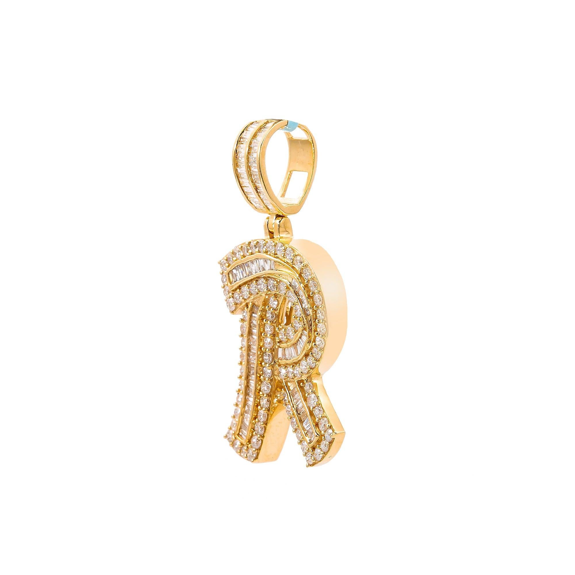 14K Yellow Gold Diamond Letter R Pendant