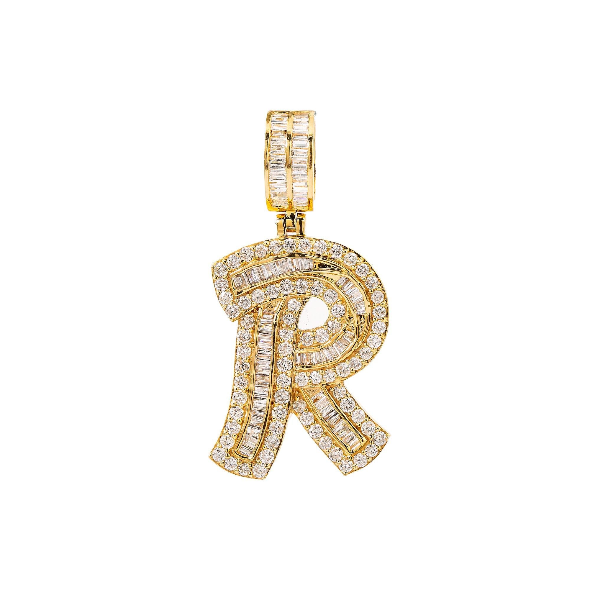 14K Yellow Gold Diamond Letter R Pendant