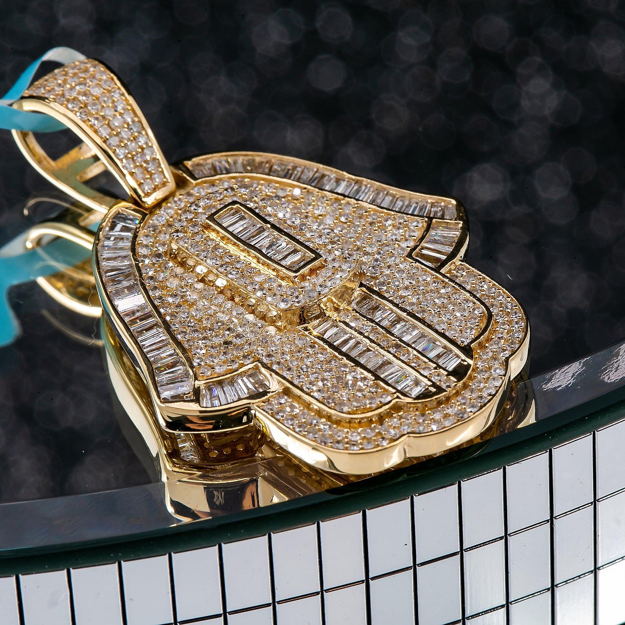 Unisex 14K Yellow Gold Hamsa Pendant with 1.94 CT Diamonds