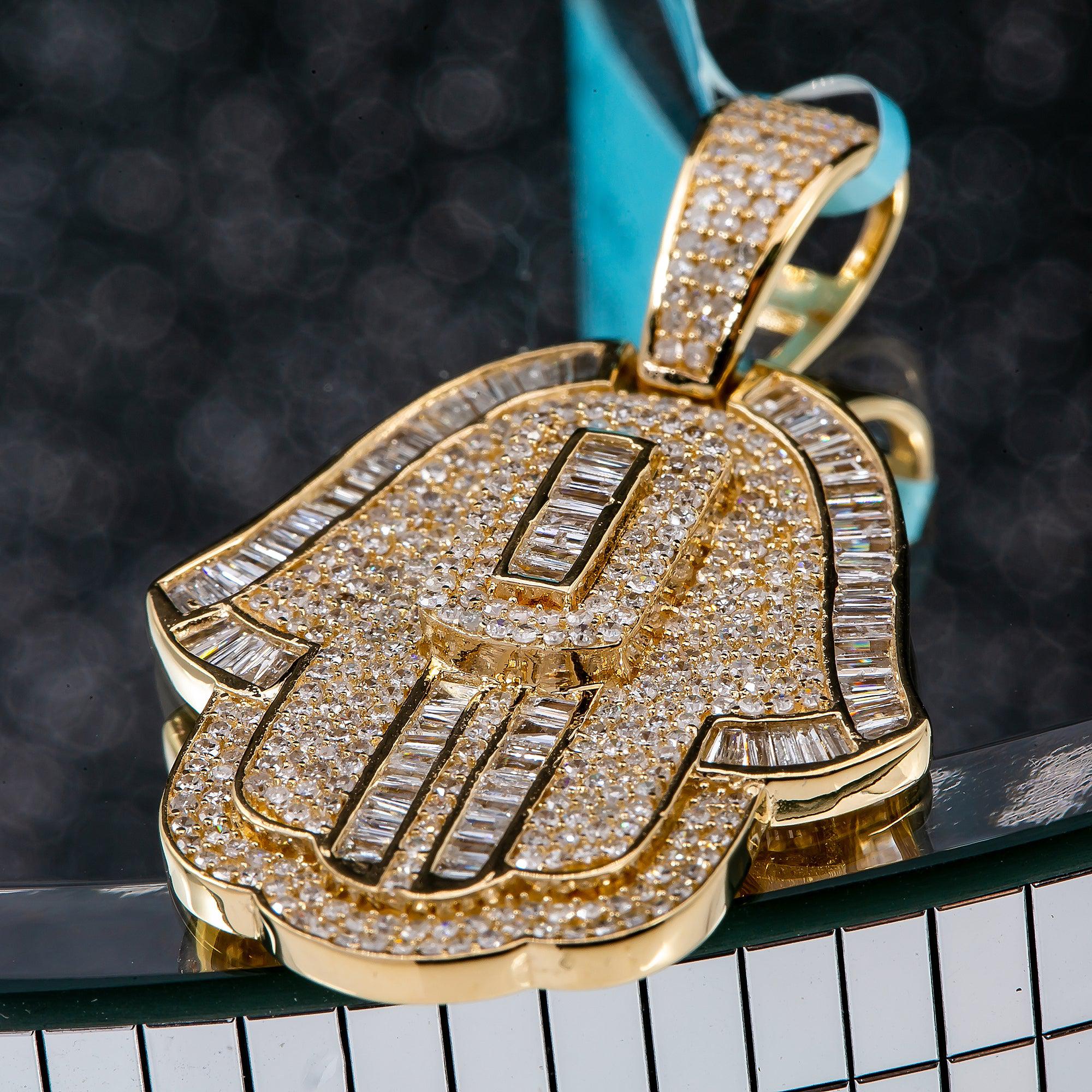 Unisex 14K Yellow Gold Hamsa Pendant with 1.94 CT Diamonds