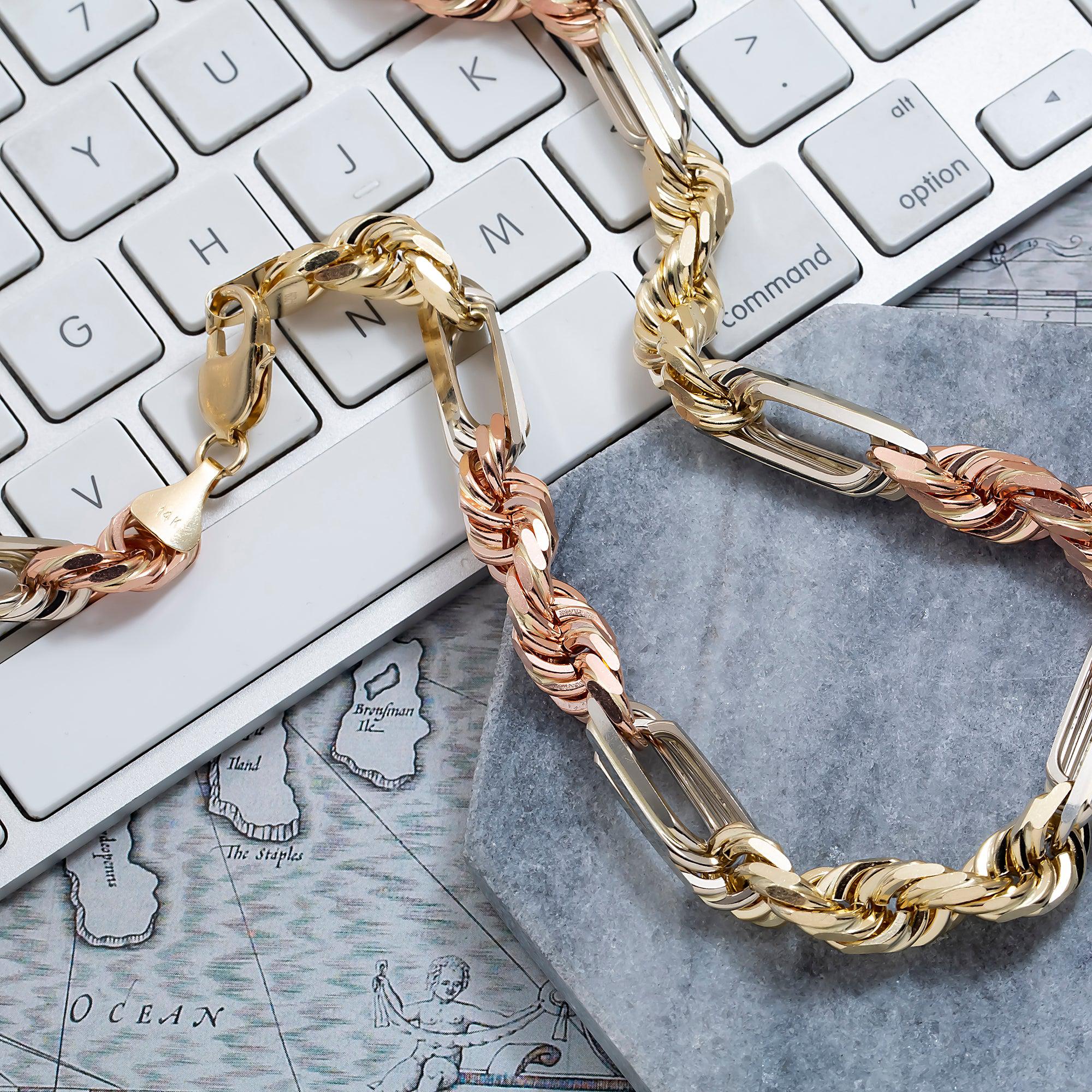 14K GOLD 7MM SOLID TRICOLOR MILANO CHAIN