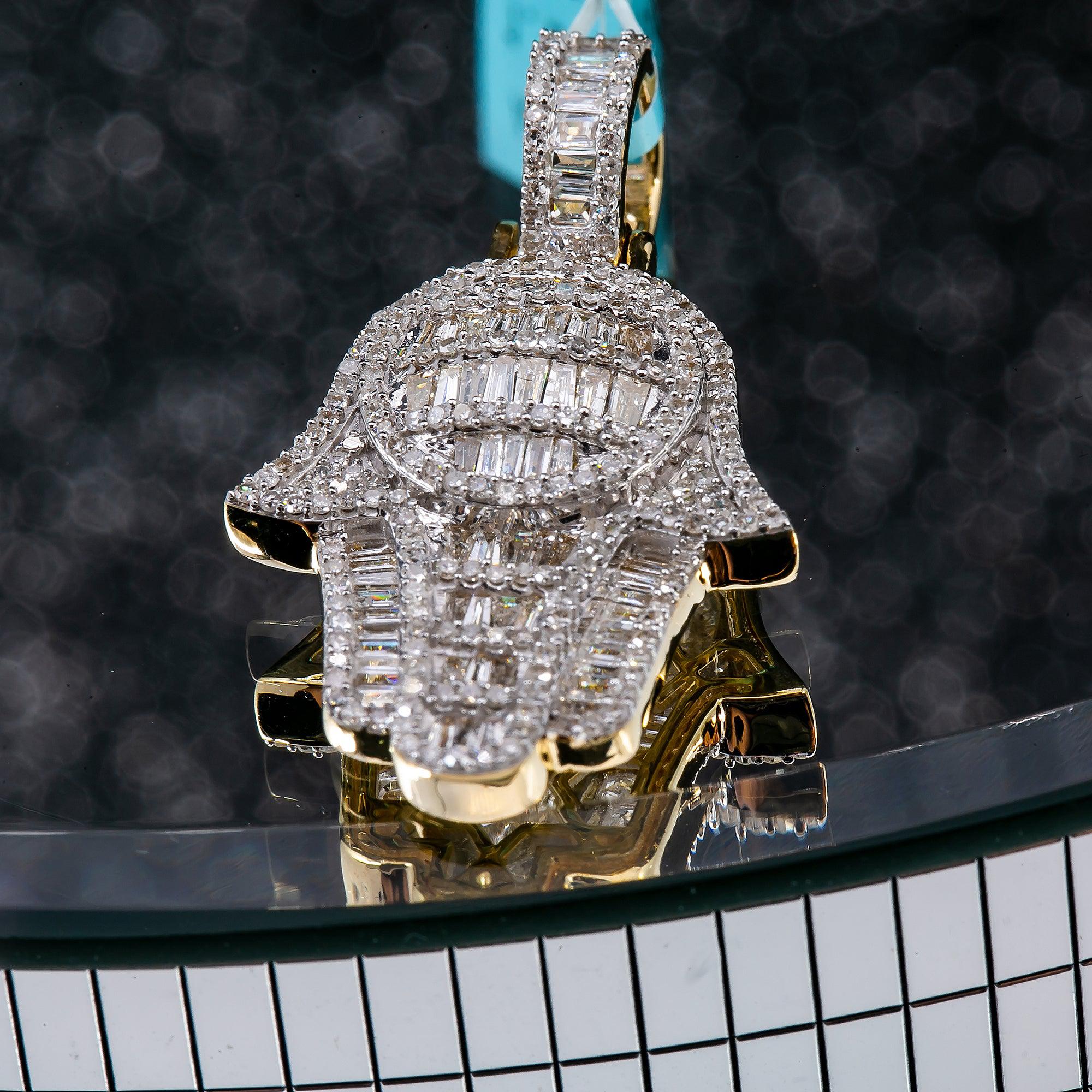 Unisex 14K Yellow Gold Hamsa Pendant with 1.25 CT Diamonds