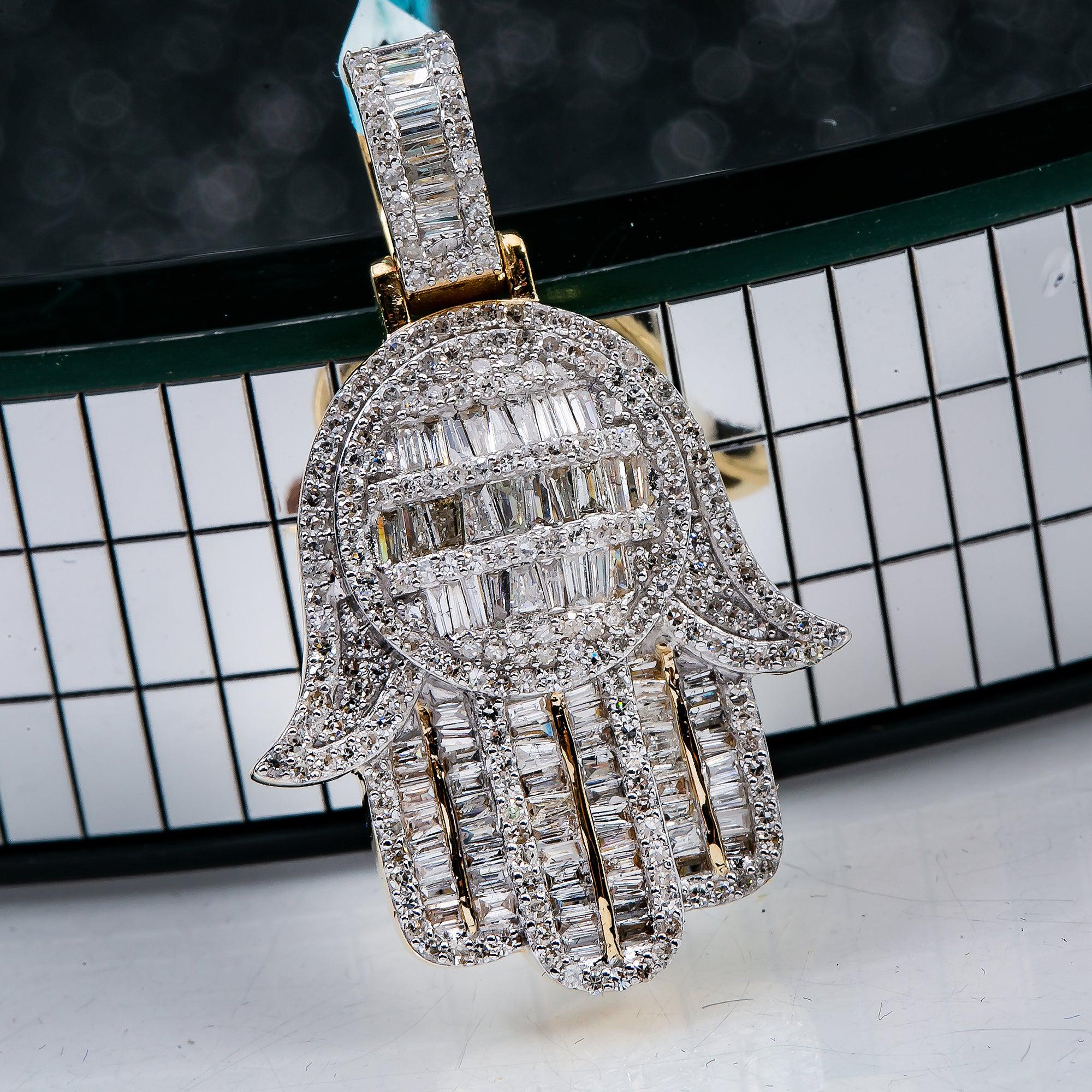 Unisex 14K Yellow Gold Hamsa Pendant with 1.33 CT Diamonds
