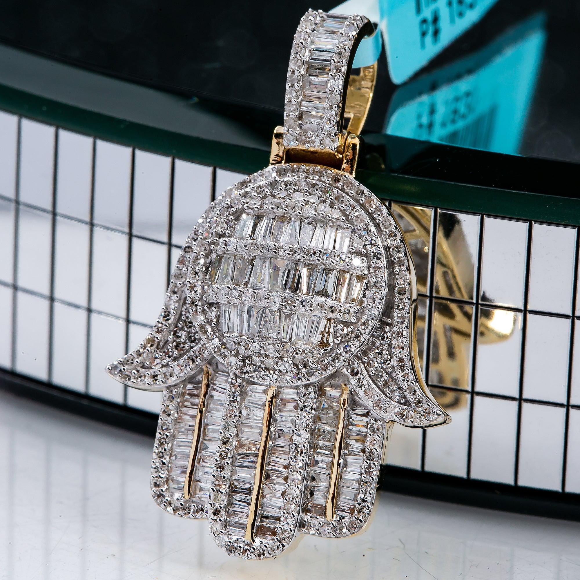 Unisex 14K Yellow Gold Hamsa Pendant with 1.33 CT Diamonds