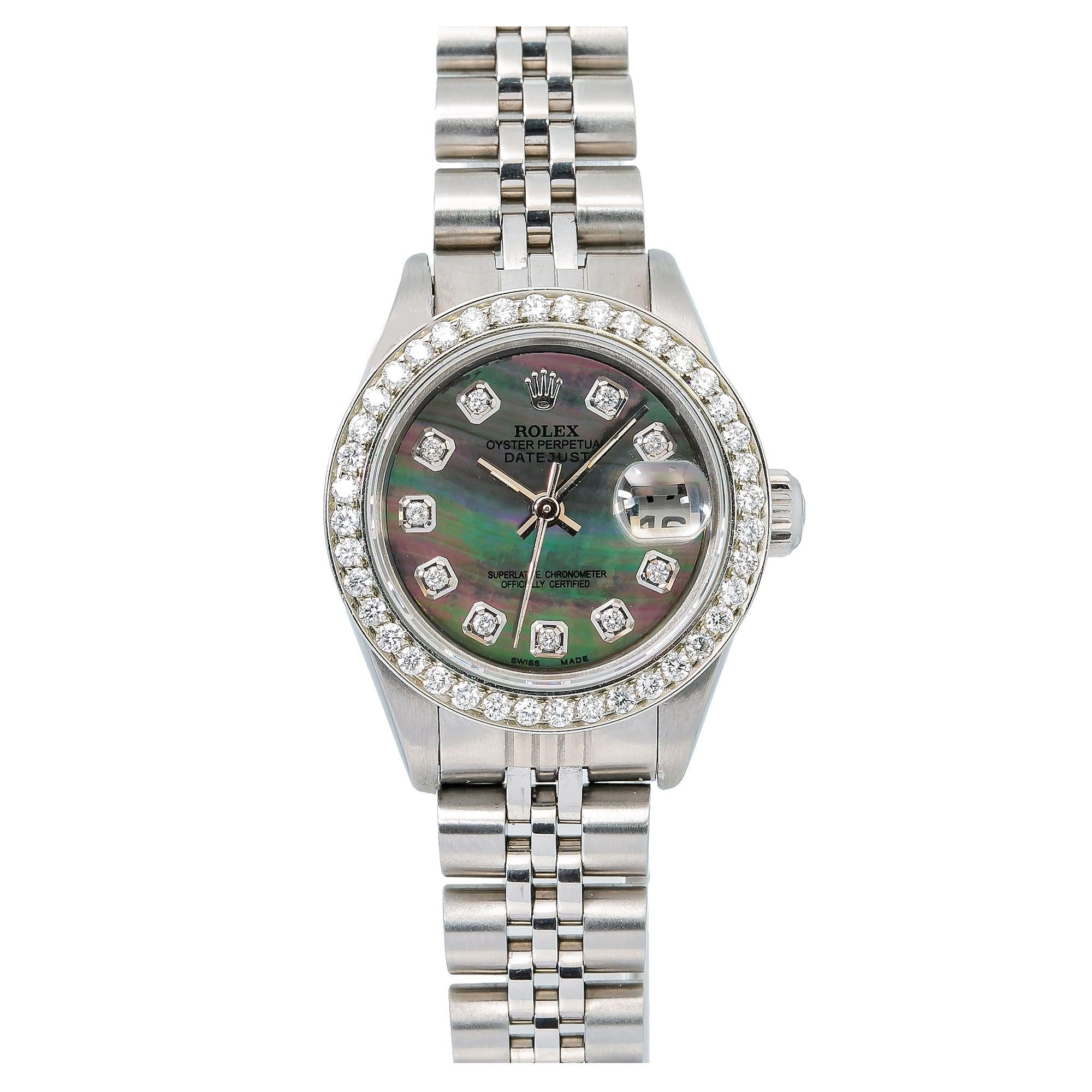 Rolex Oyster Perpetual Datejust 69240 26MM Black MOP Diamond Dial With Stainless Steel Bracelet