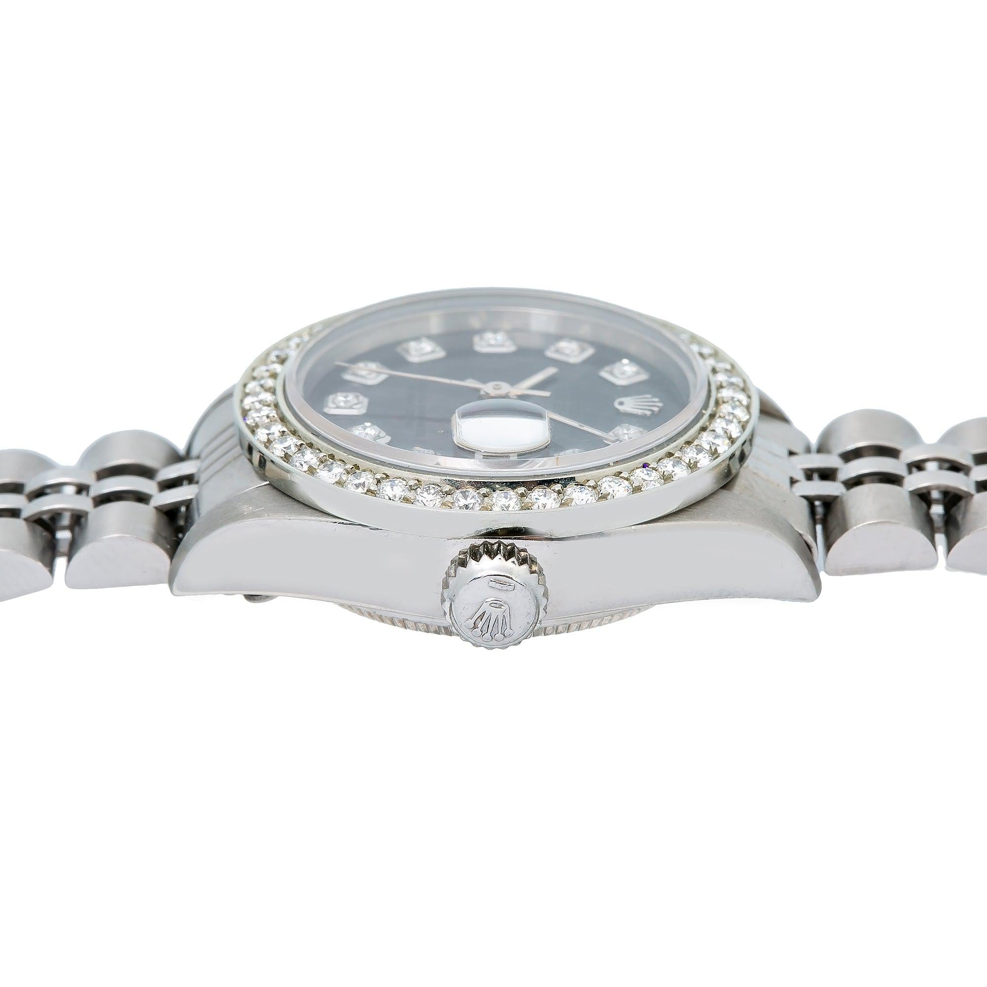 Rolex Oyster Perpetual Datejust 69240 26MM Black MOP Diamond Dial With Stainless Steel Bracelet