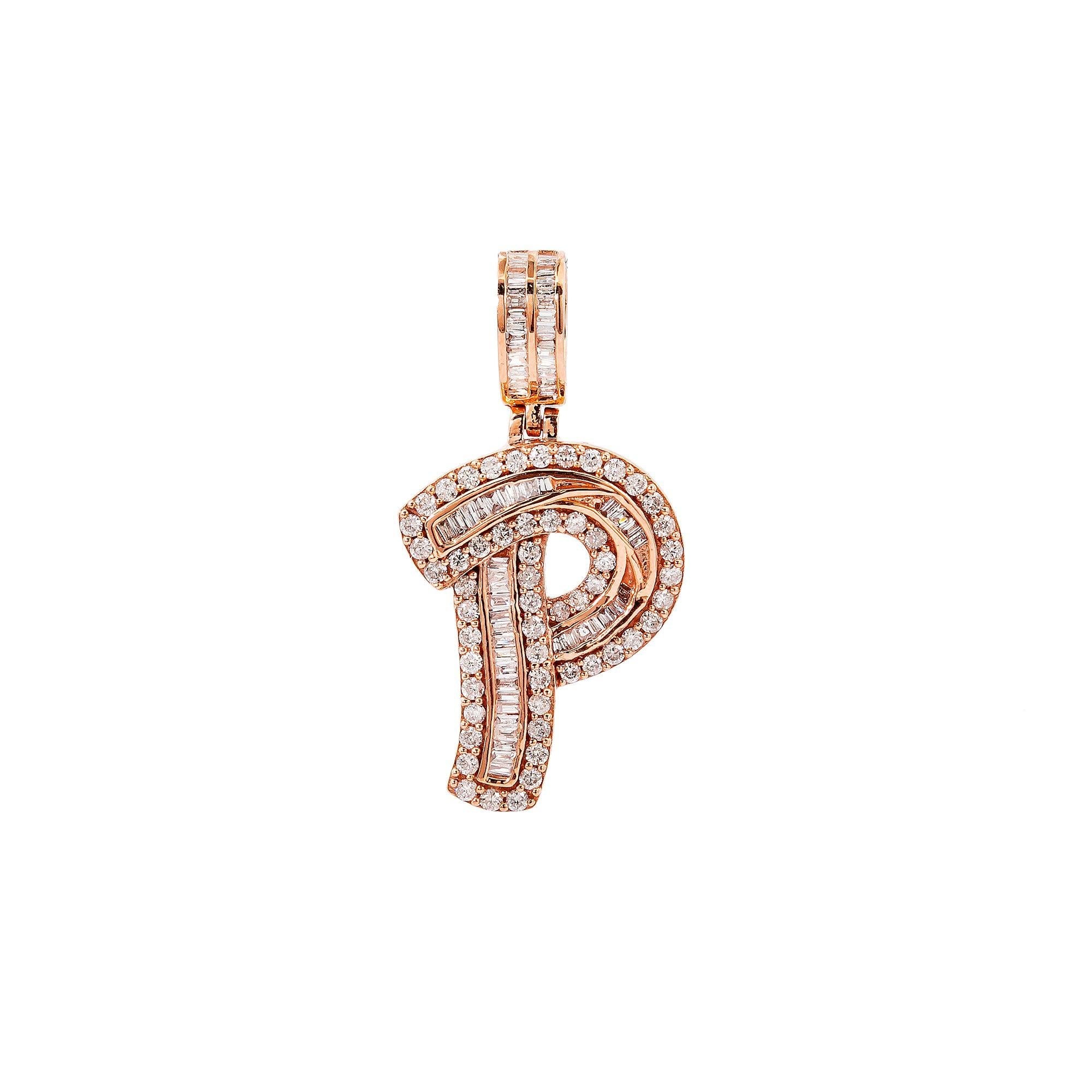 14K Rose Gold Diamond Letter P Pendant