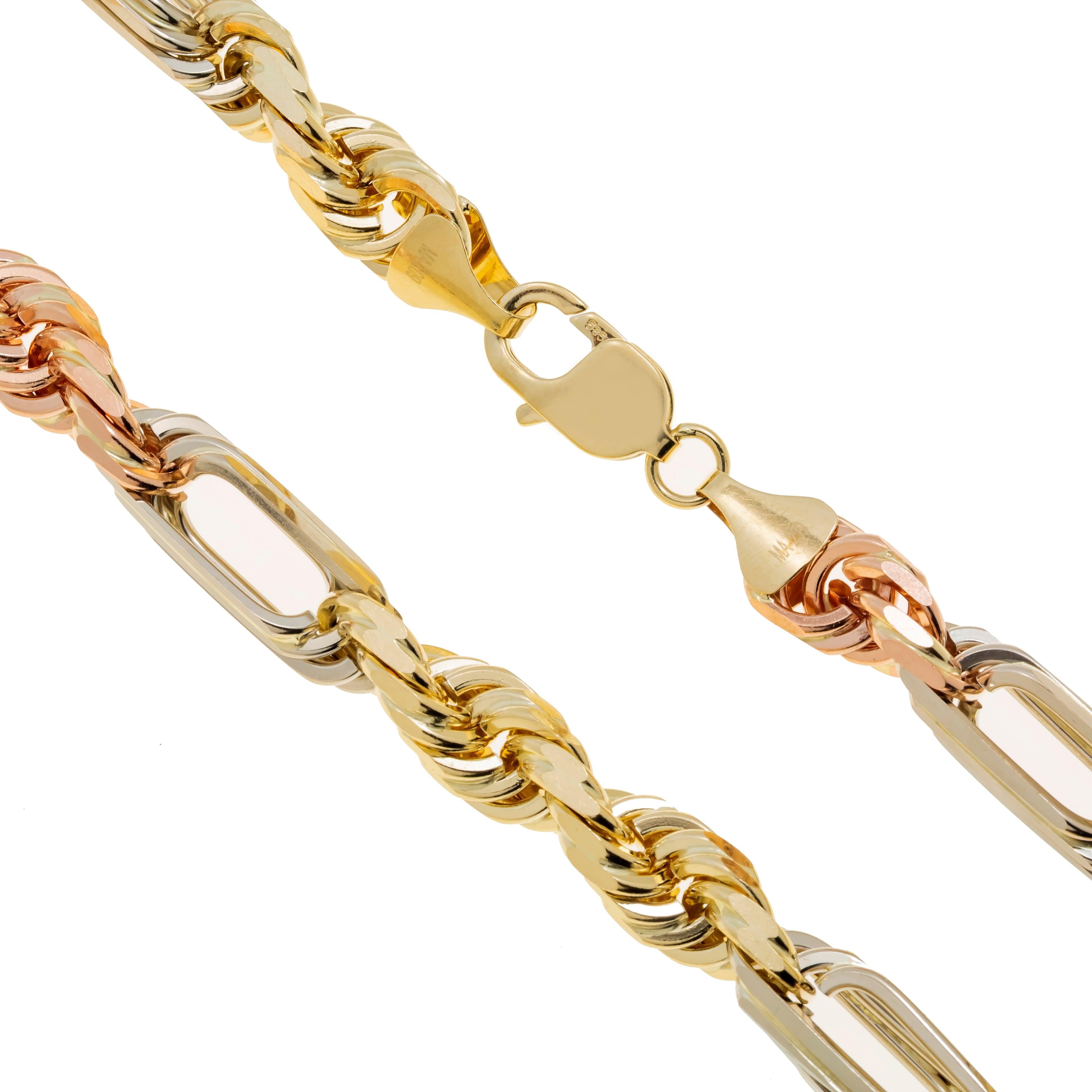 14K GOLD 7MM SOLID TRICOLOR MILANO CHAIN