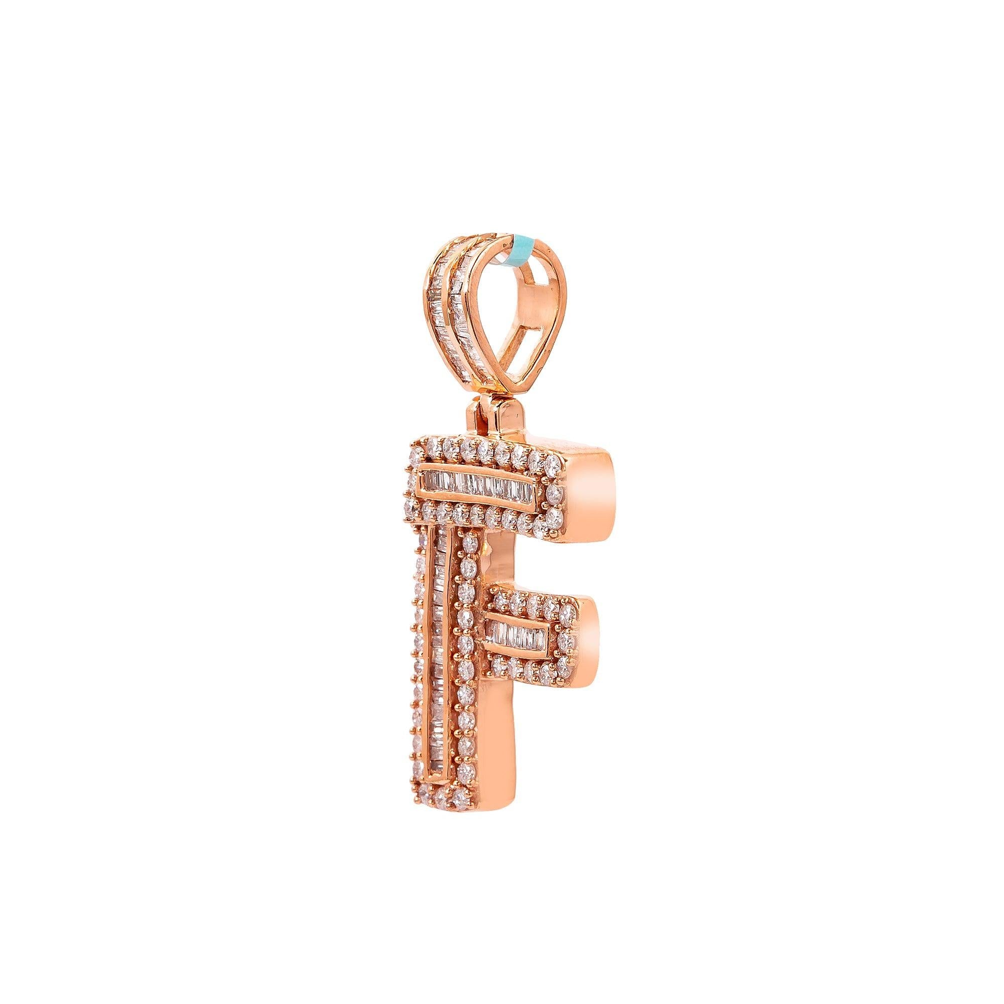 14K Rose Gold Letter F Pendant with 0.94 CT Diamond