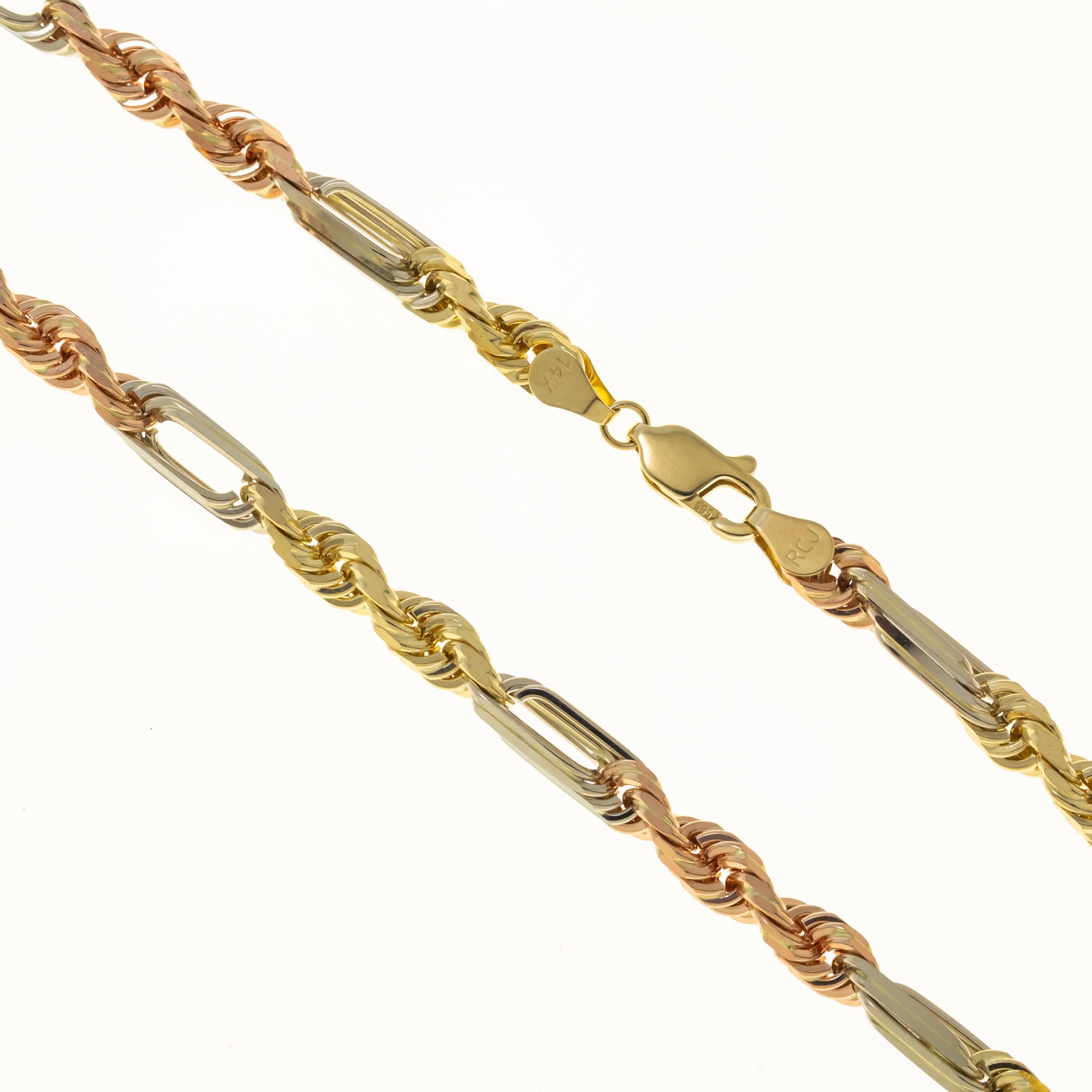 14K GOLD 5MM TRICOLOR MILANO CHAIN