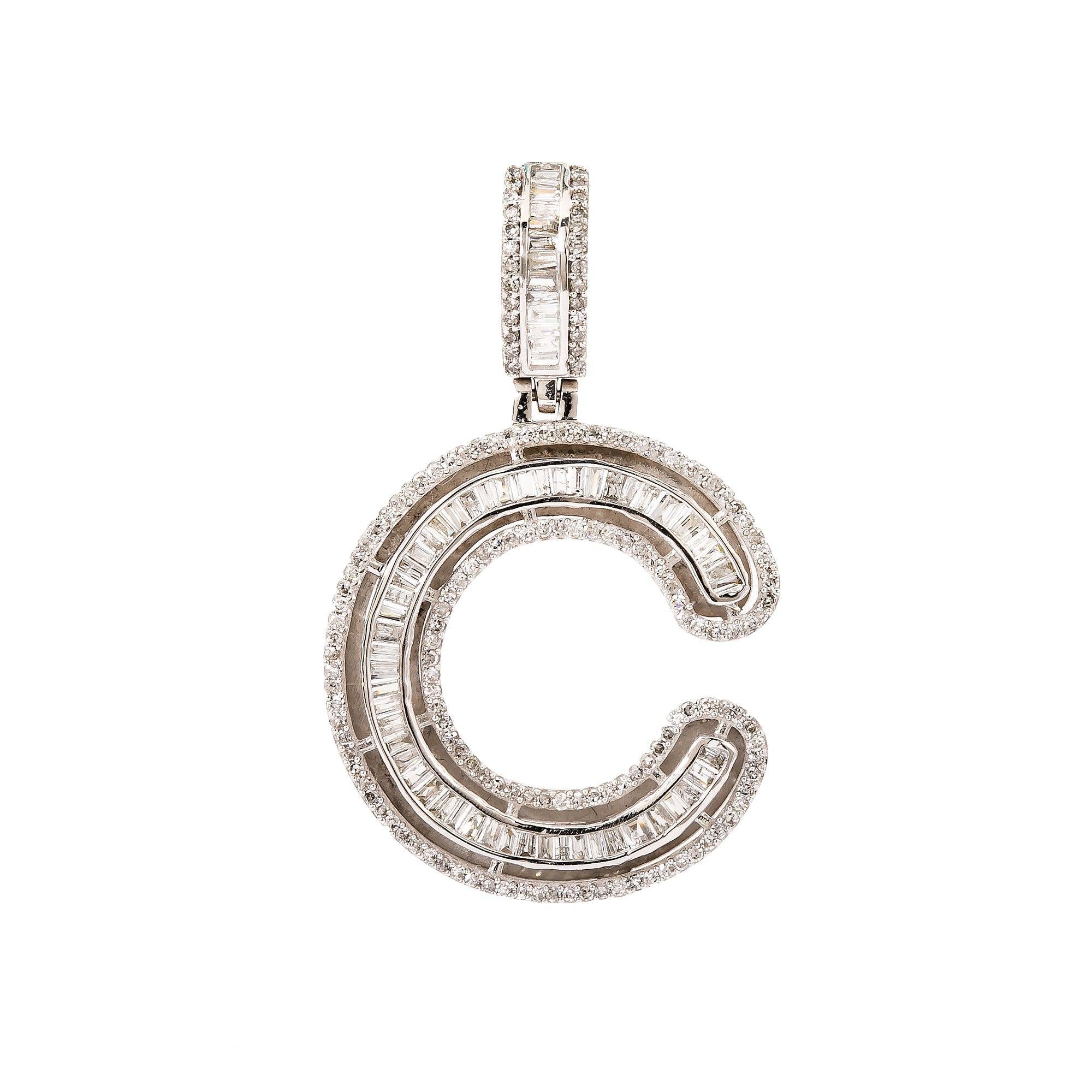 14K White Gold Diamond Letter C Pendant
