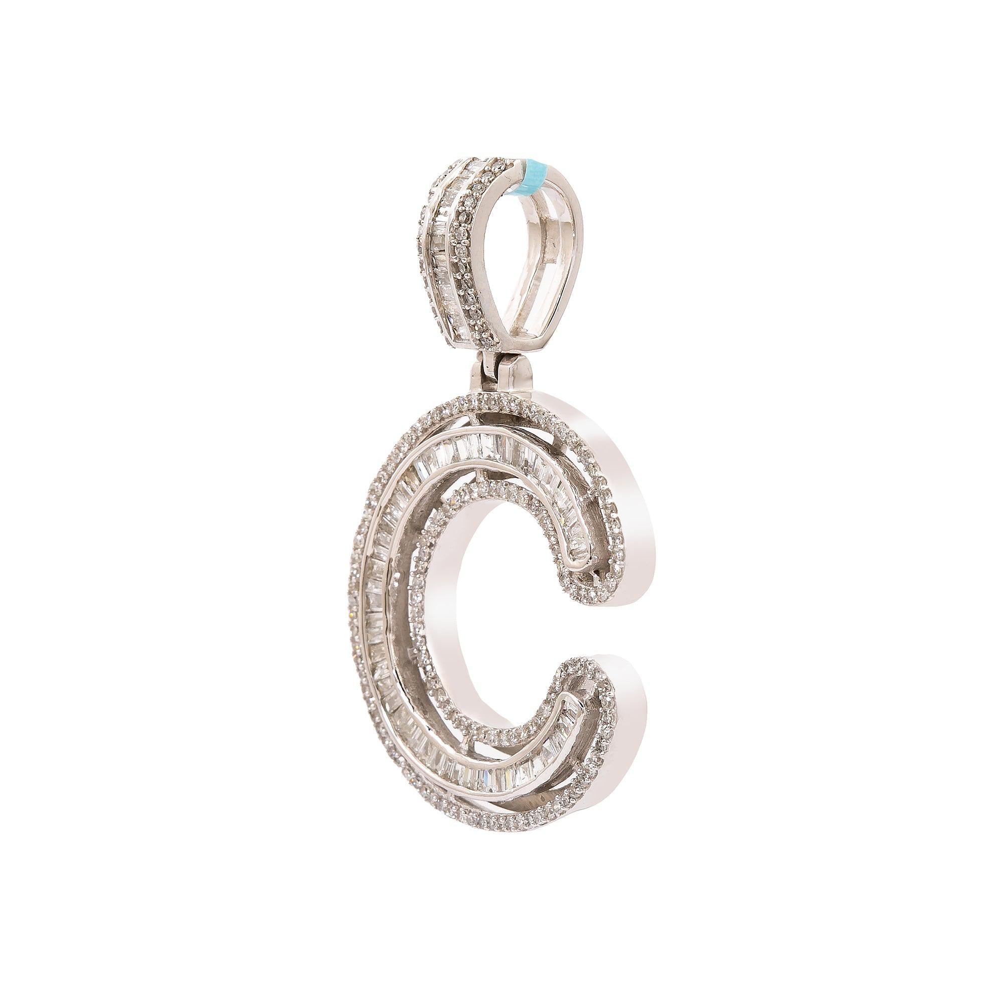 14K White Gold Diamond Letter C Pendant