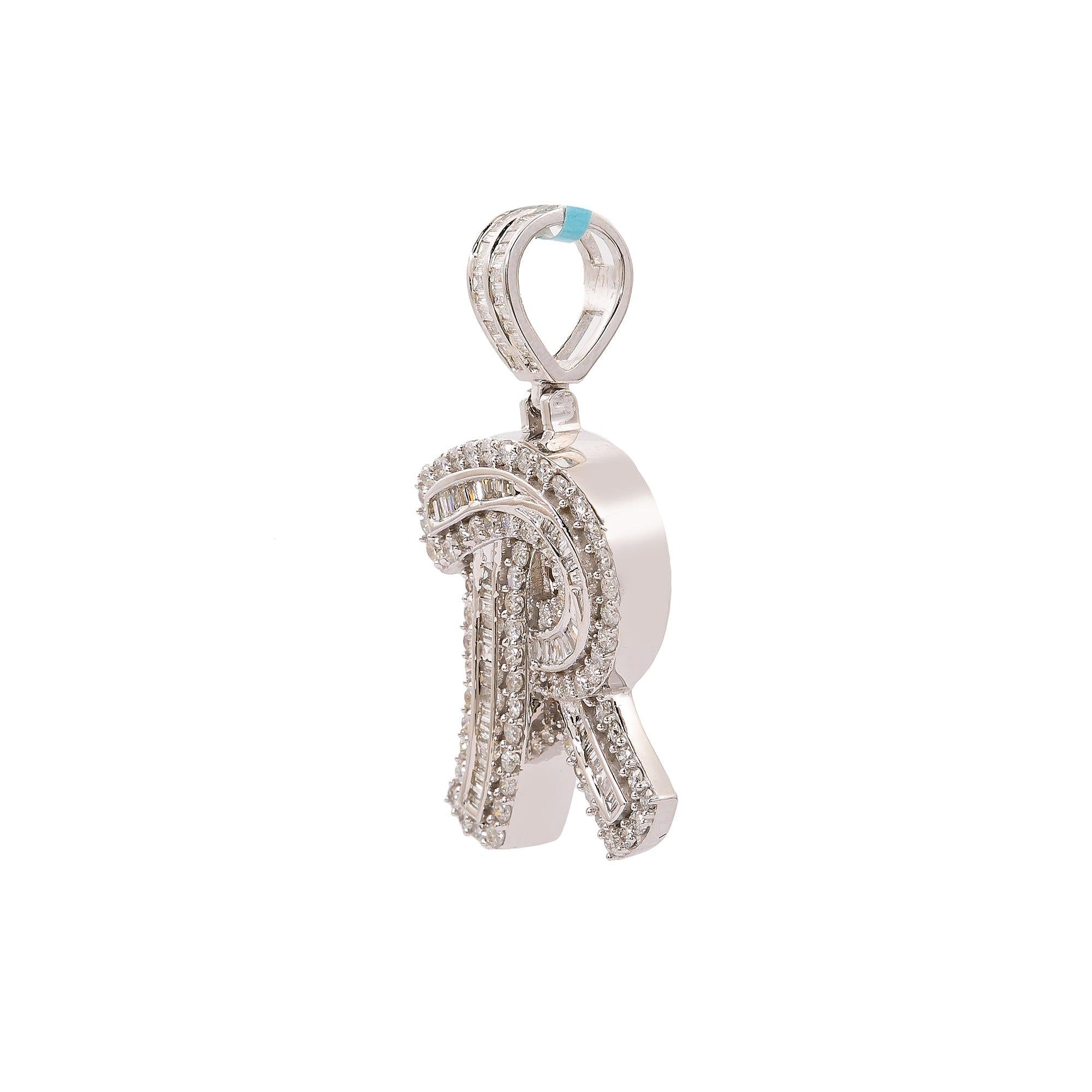14K White Gold Diamond Letter R Pendant