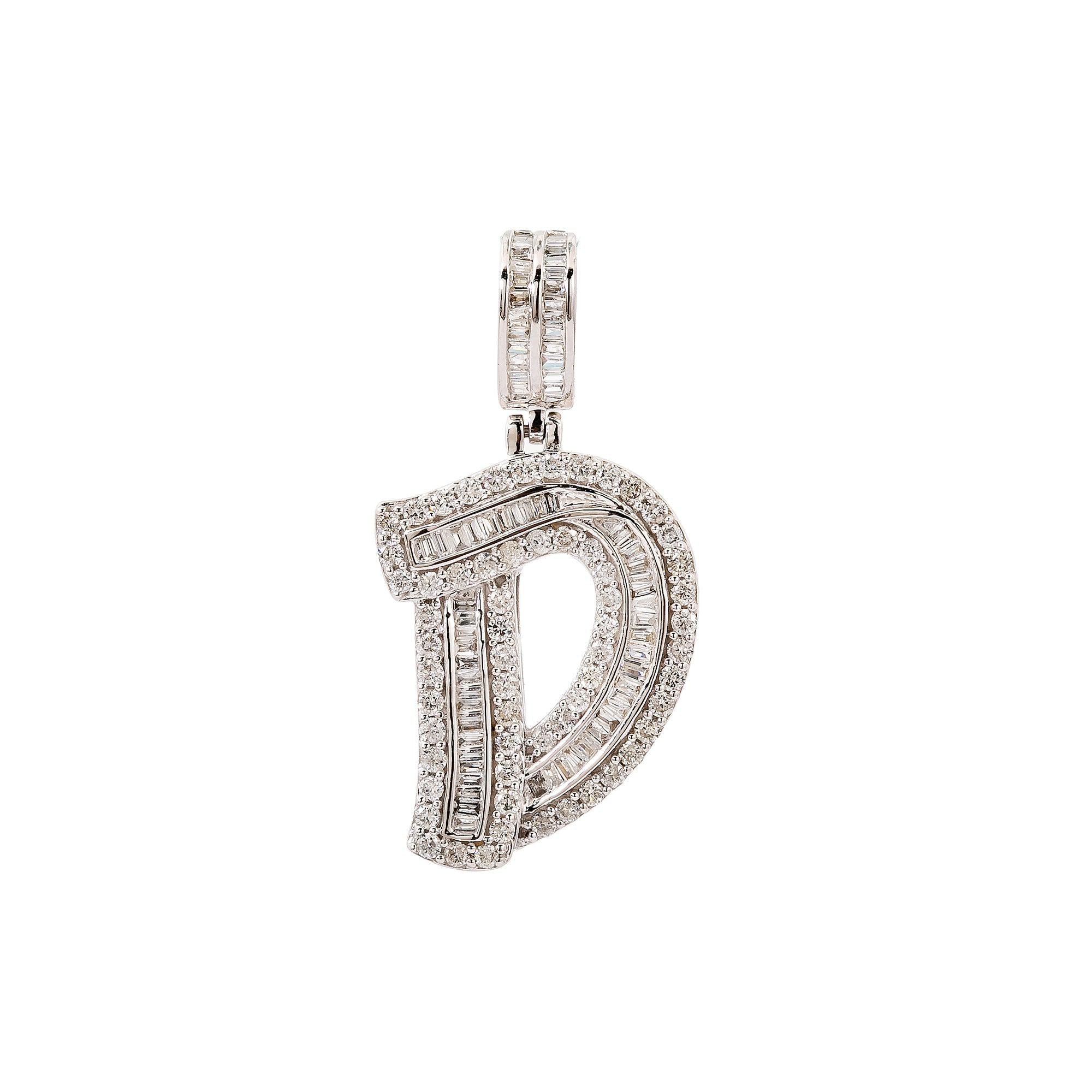 14K White Gold Diamond Letter D Pendant
