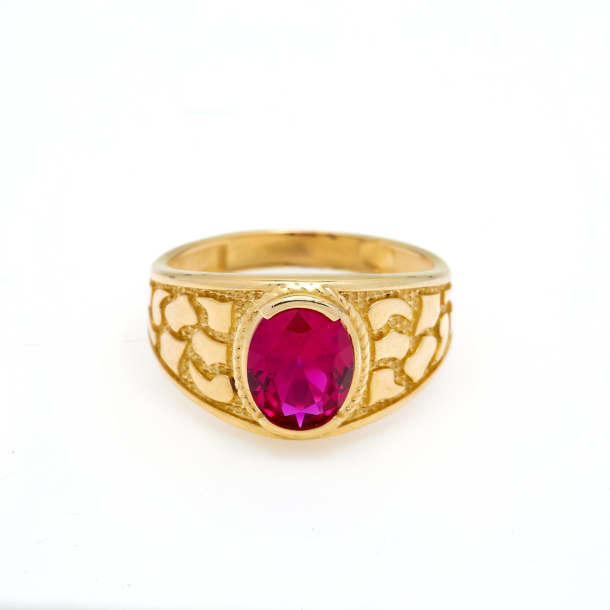 10K YELLOW GOLD RED GEMSTONE RING