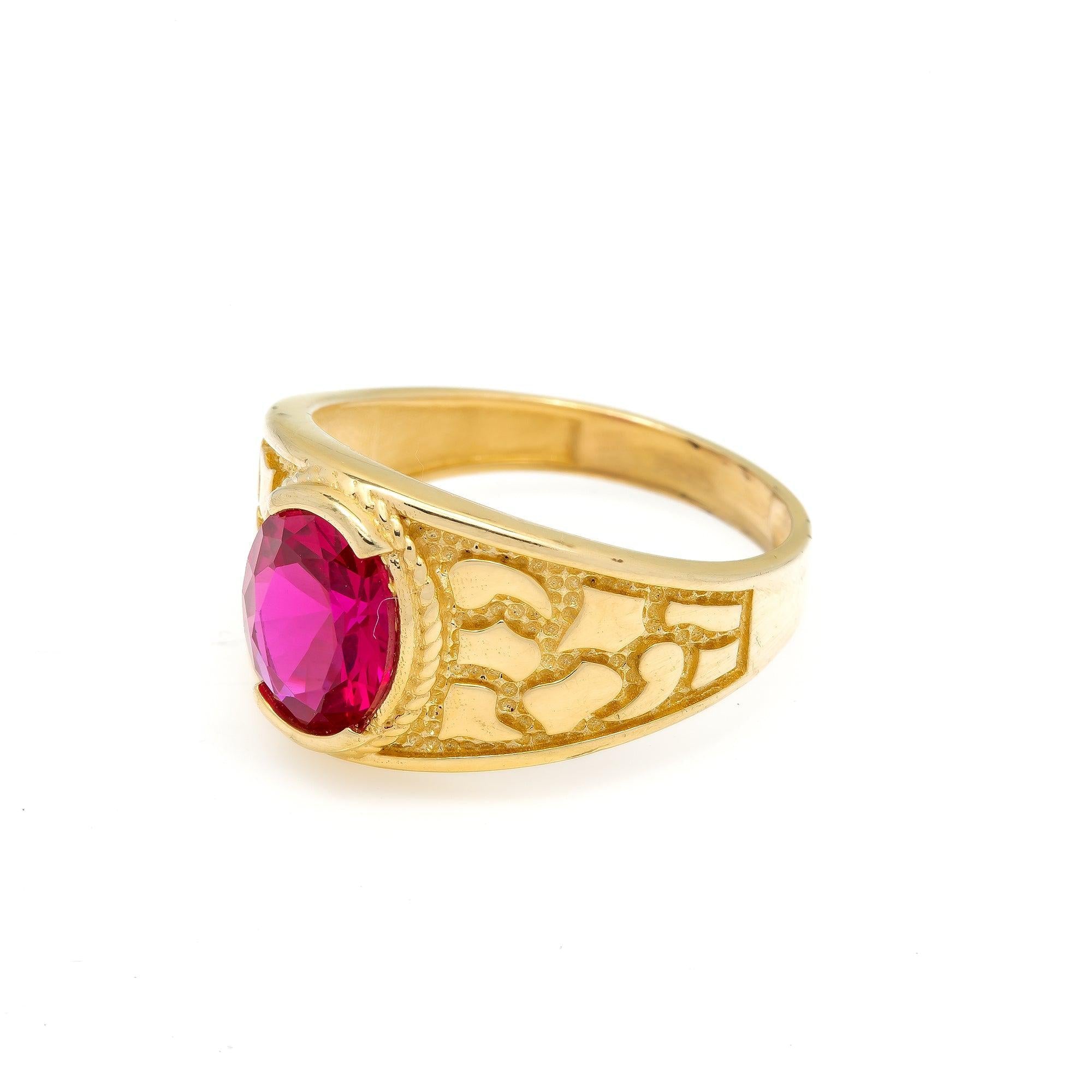 10K YELLOW GOLD RED GEMSTONE RING