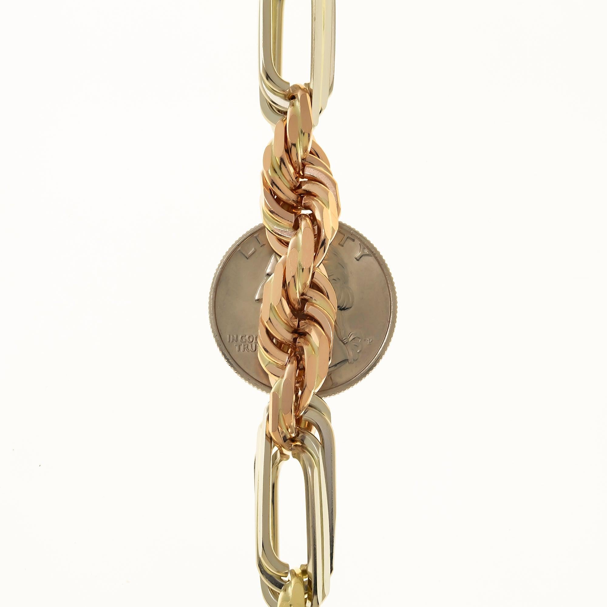 14K GOLD 7MM SOLID TRICOLOR MILANO CHAIN