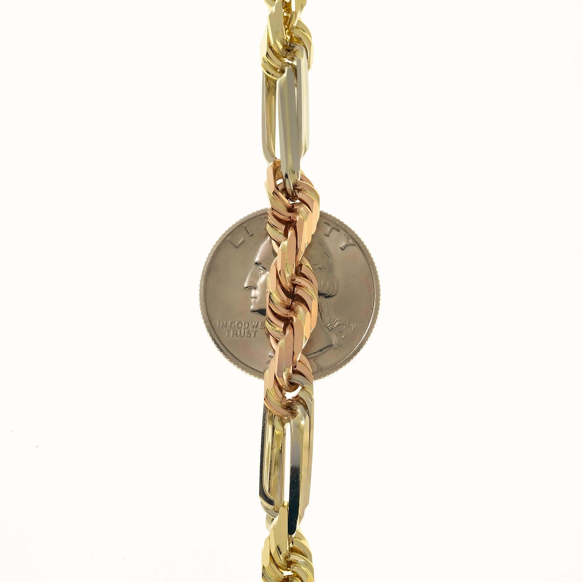 14K GOLD 6MM SOLID TRICOLOR MILANO CHAIN