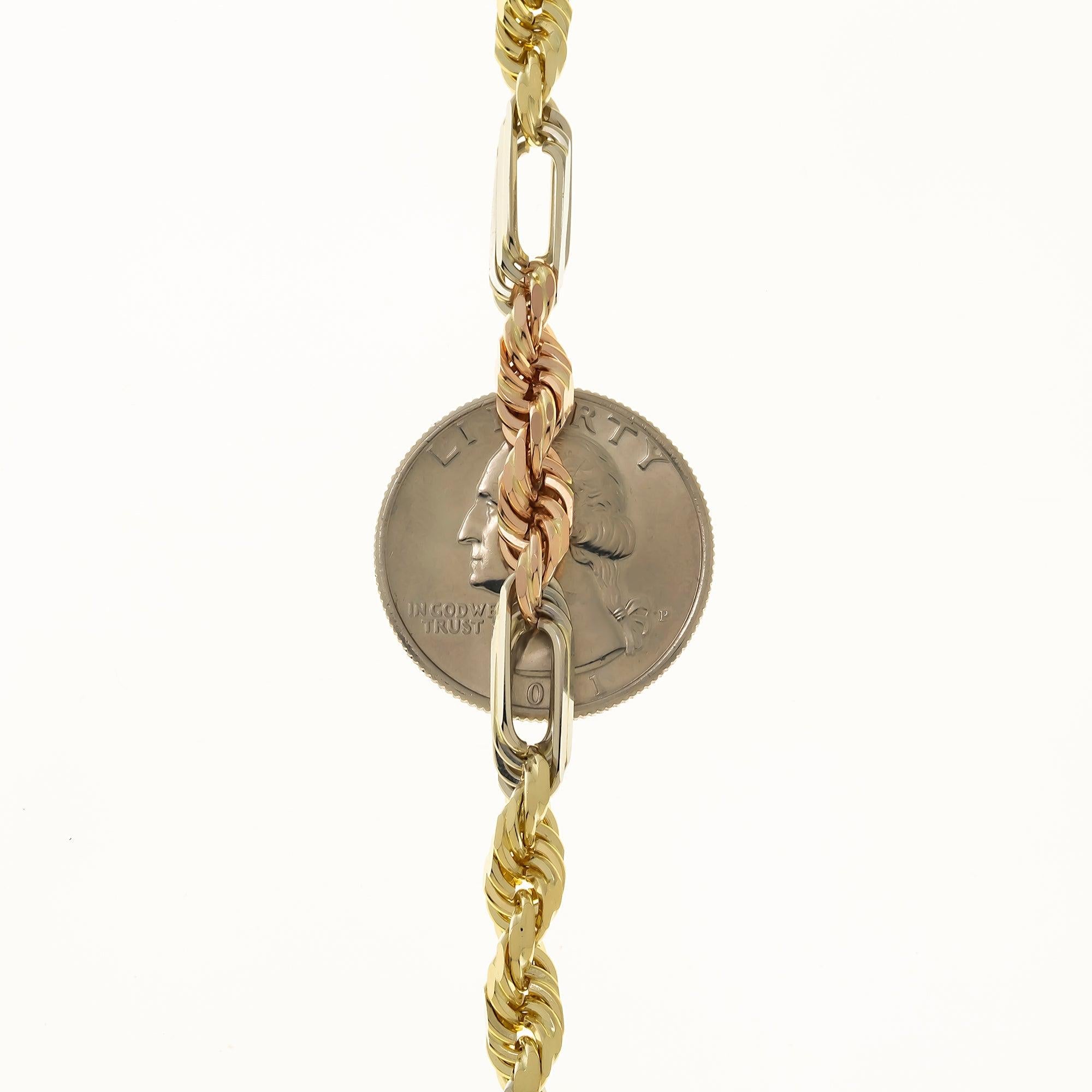 14K GOLD 5MM TRICOLOR MILANO CHAIN